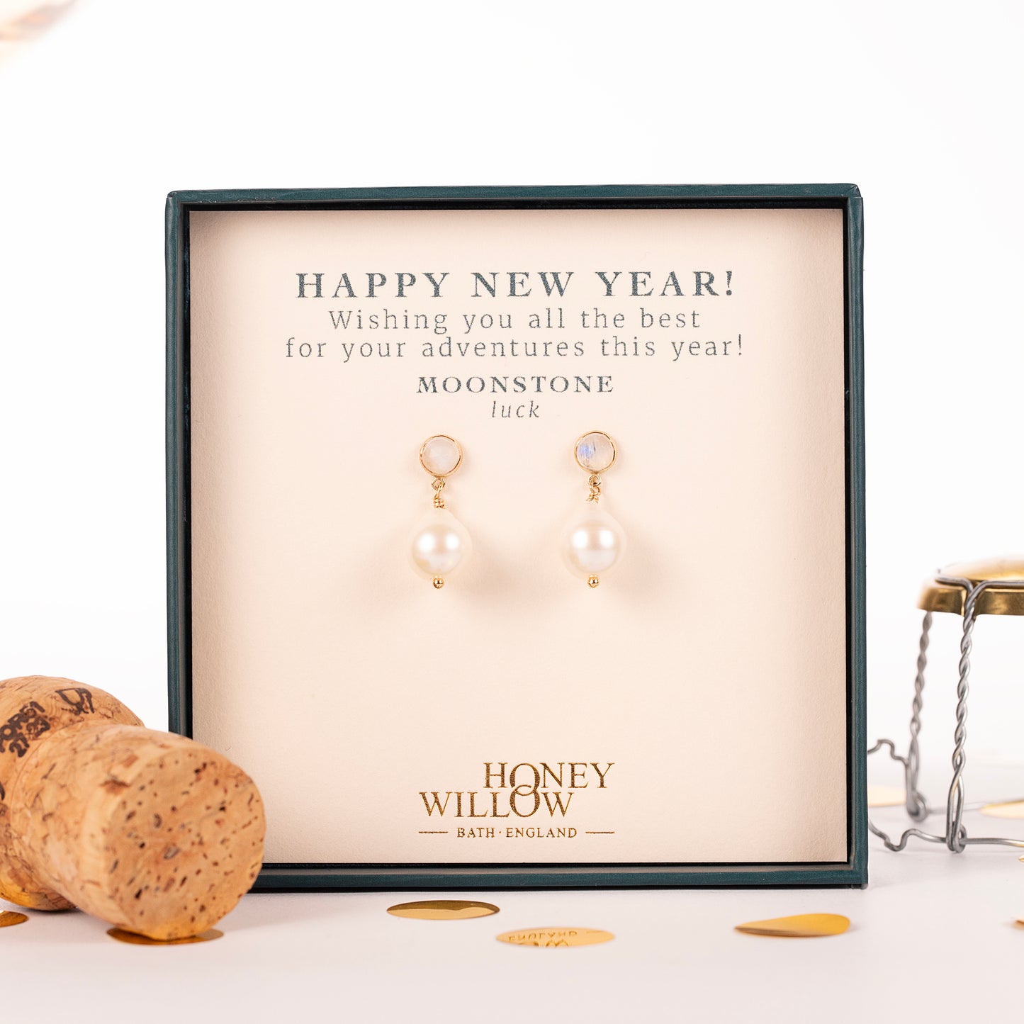 Moonstone & Pearl Earrings - Luck - Silver & Gold