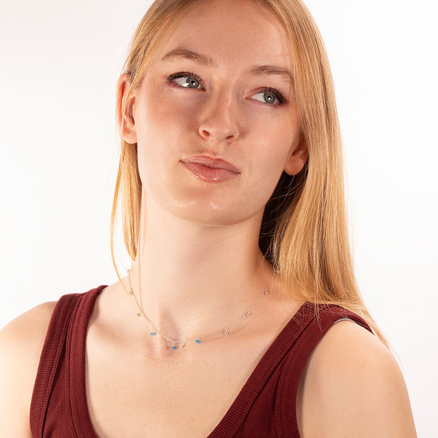 December Birthstone Trio Choker Necklace - Blue Topaz - Silver & Gold