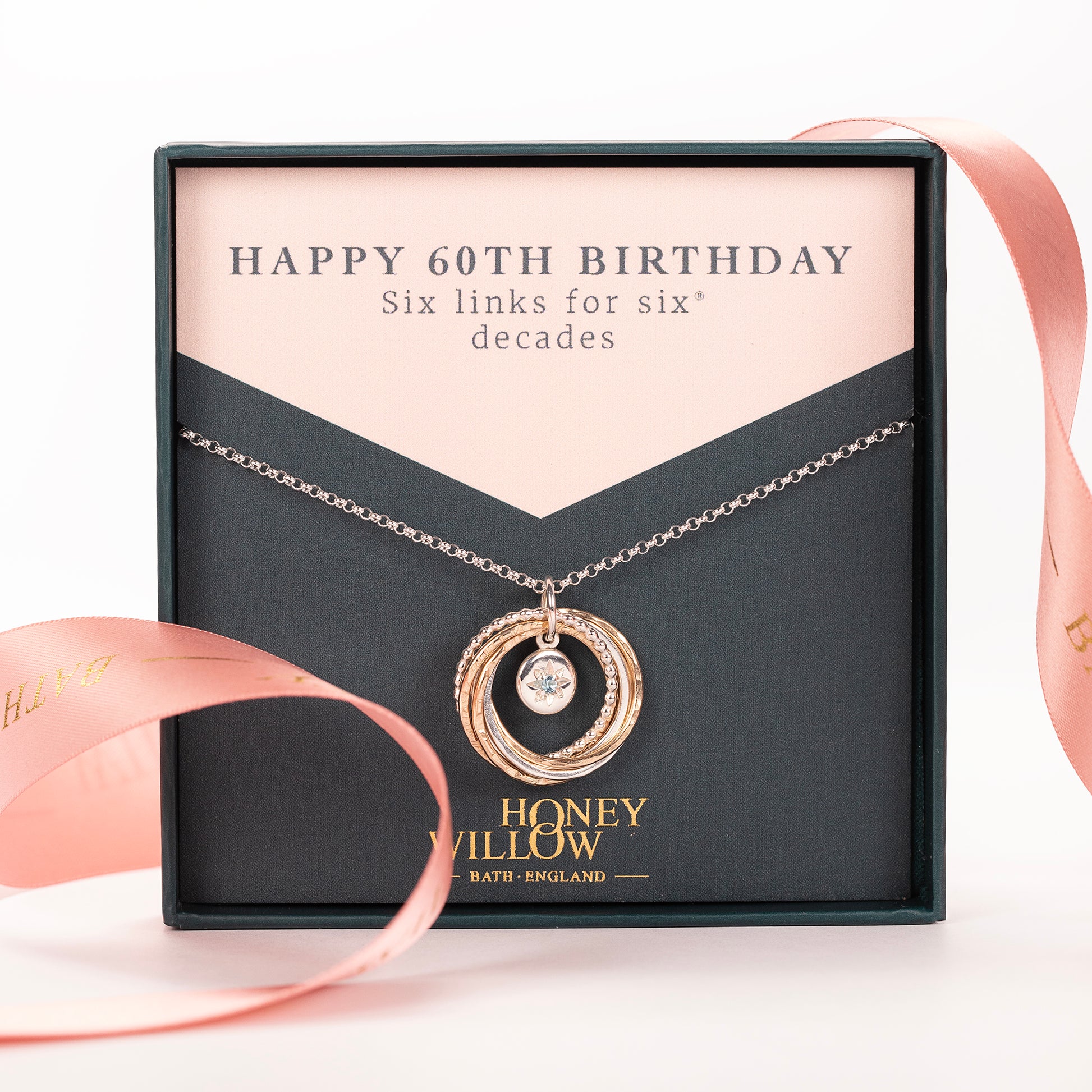 60th Birthday Birthstone Necklace - The Original 6 Links for 6 Decades Necklace - Silver & Gold