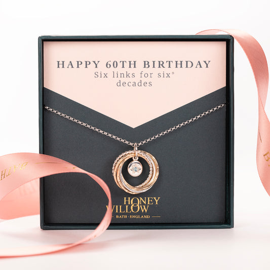 60th Birthday Birthstone Necklace - The Original 6 Links for 6 Decades Necklace - Silver & Gold