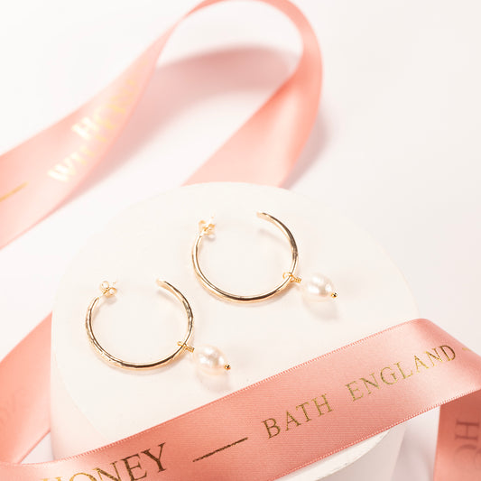 Small Gold Hoops with Pearls - 3cm