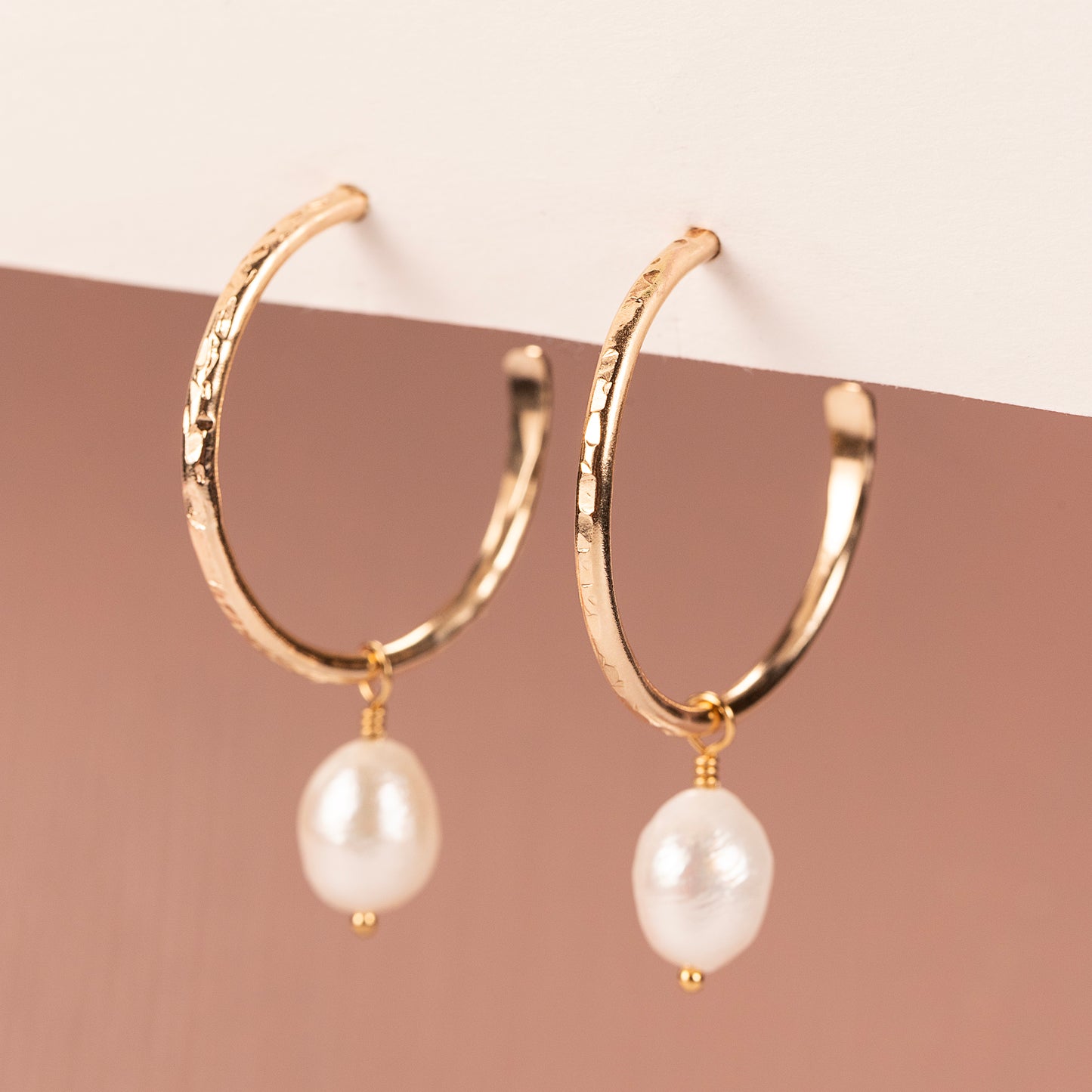 Small Gold Hoops with Pearls - 3cm