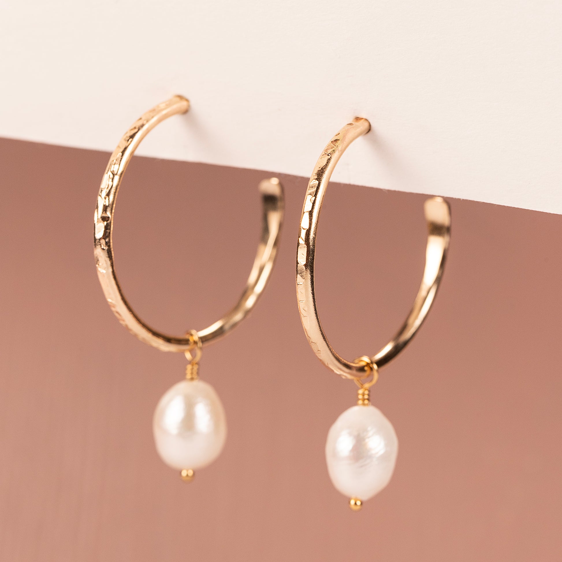 Small Gold Hoops with Pearls - 3cm