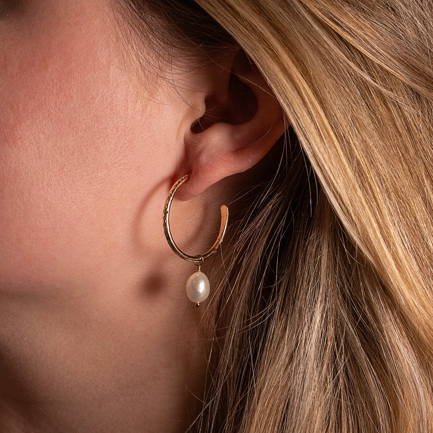 Small Gold Hoops with Pearls - 3cm