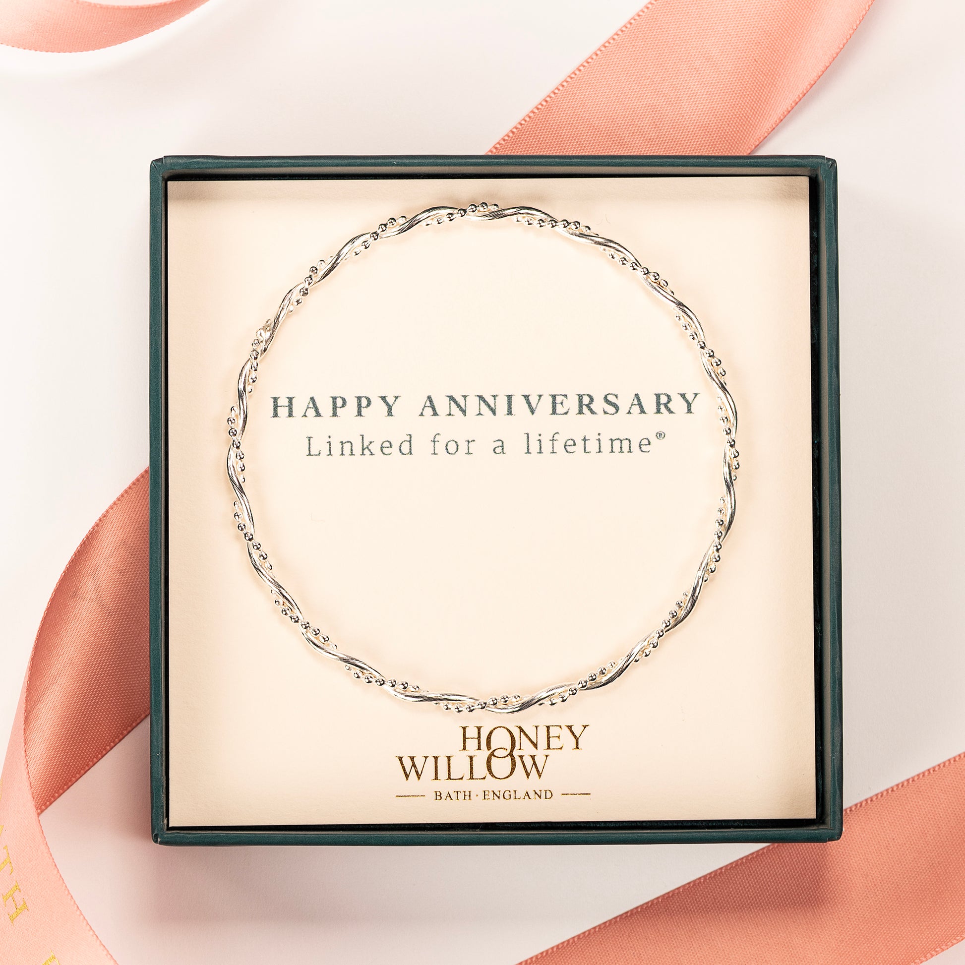 Anniversary Gift - Entwined Bangle - Linked for a Lifetime - Silver