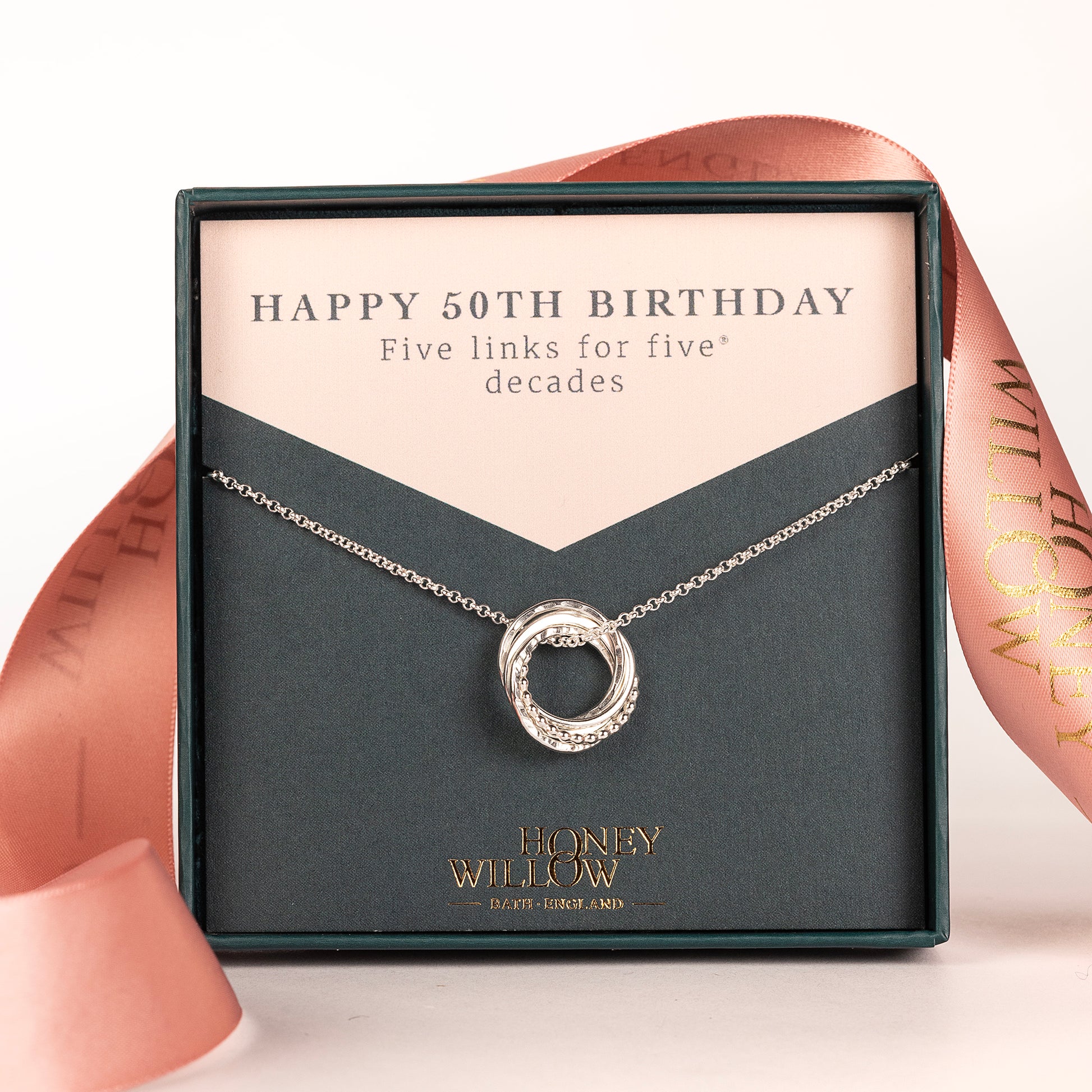 50th Birthday Necklace - The Original 5 Links for 5 Decades - Petite Silver