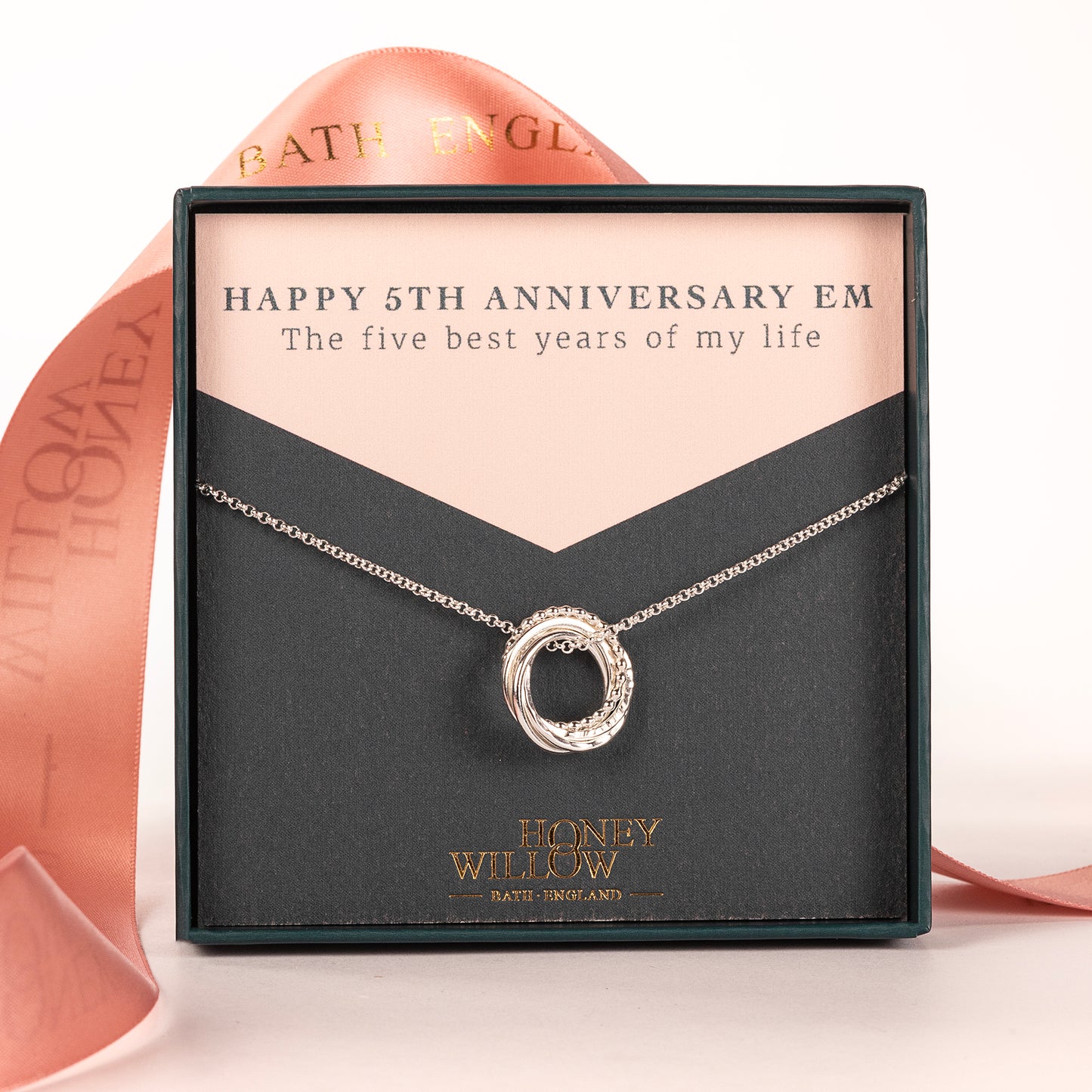 5th Anniversary Necklace - The Original 5 Rings for 5 Years - Petite Silver