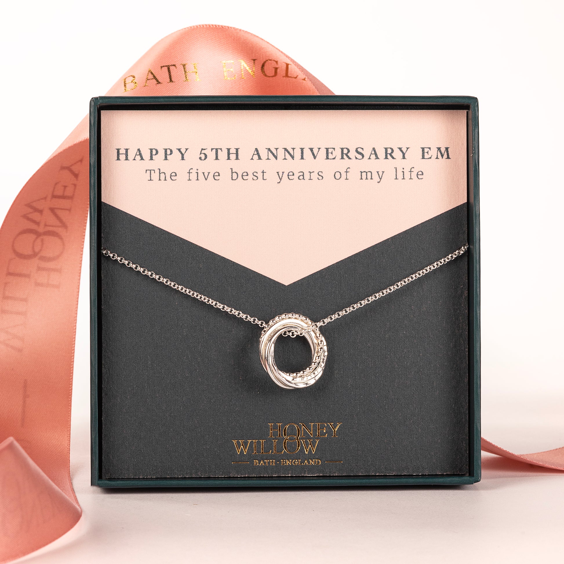 5th Anniversary Necklace - The Original 5 Rings for 5 Years - Petite Silver