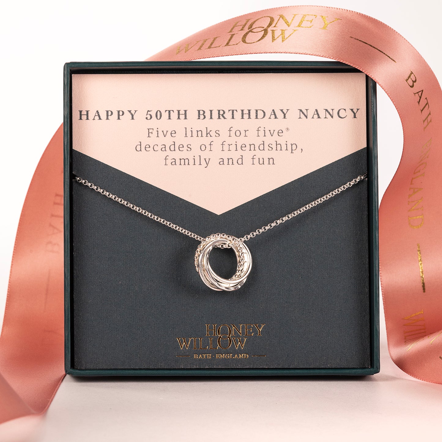 50th Birthday Necklace - The Original 5 Links for 5 Decades - Petite Silver
