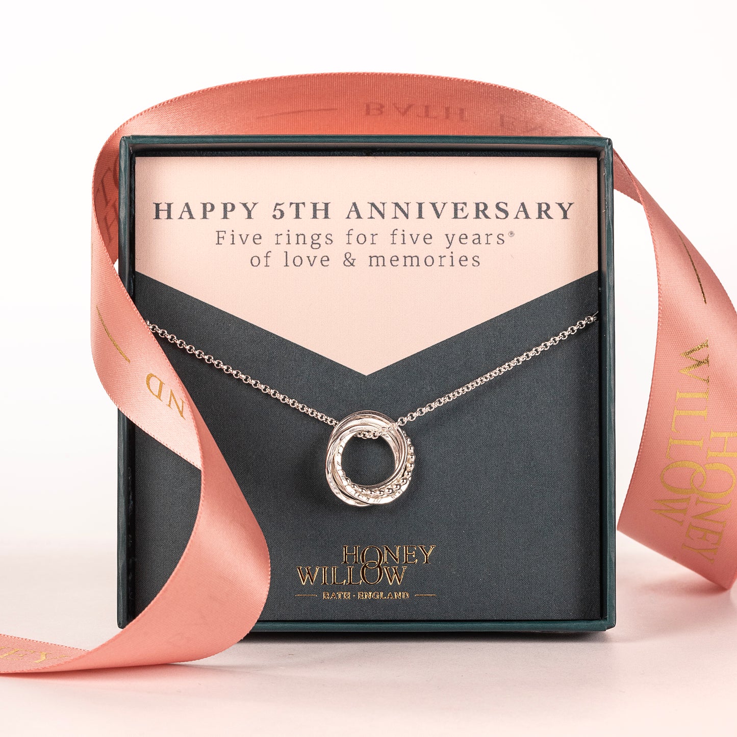 5th Anniversary Necklace - The Original 5 Rings for 5 Years - Petite Silver