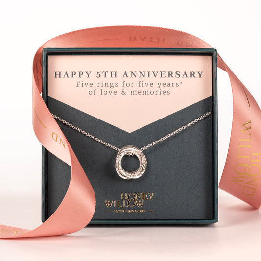 5th Anniversary Necklace - The Original 5 Rings for 5 Years - Petite Silver