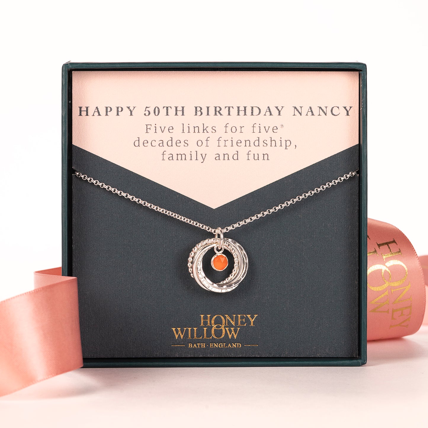 50th Birthday Birthstone Necklace - The Original 5 Links for 5 Decades - Petite Silver