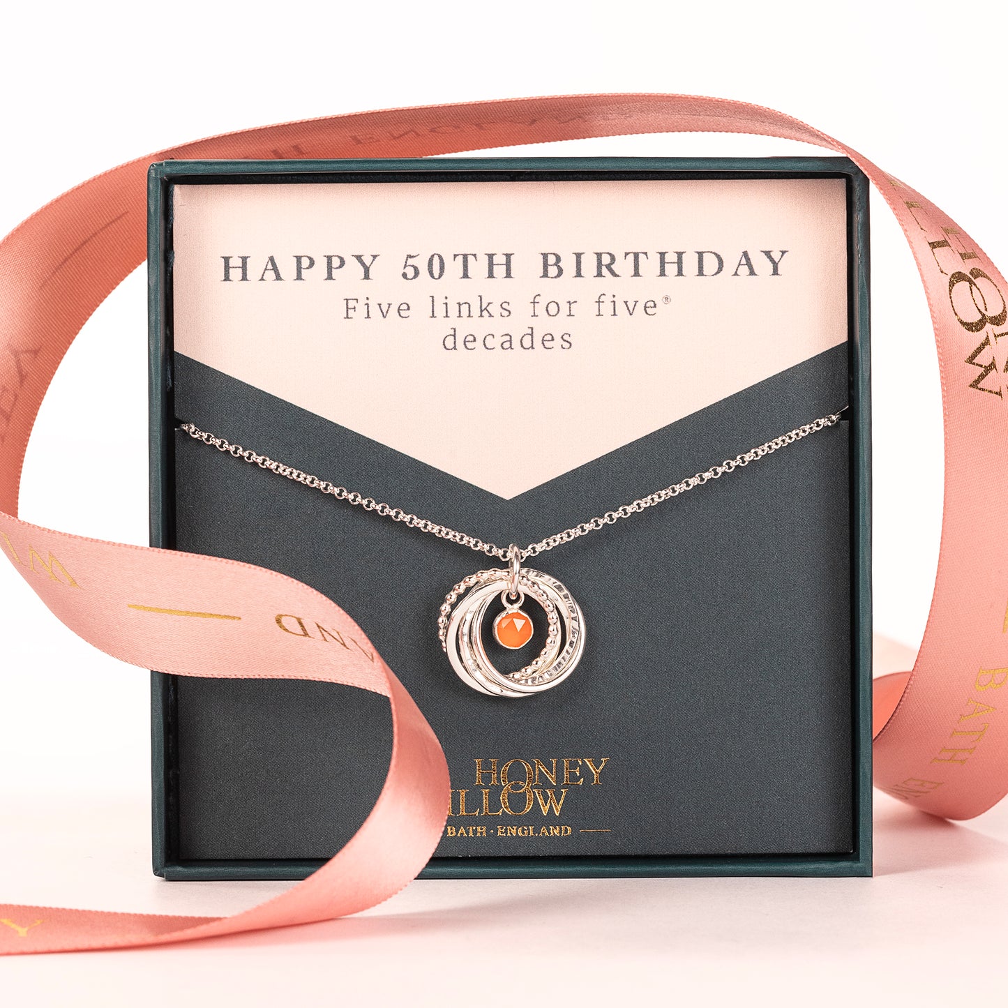 50th Birthday Birthstone Necklace - The Original 5 Links for 5 Decades - Petite Silver