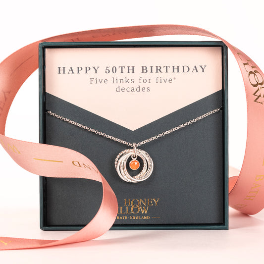 50th Birthday Birthstone Necklace - The Original 5 Links for 5 Decades - Petite Silver
