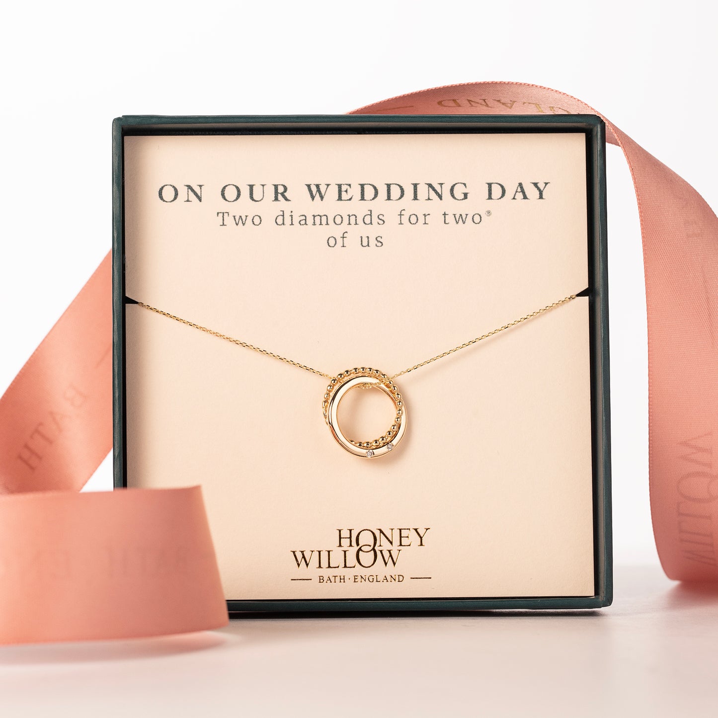 Wedding Day Gift for Bride from Groom - 9kt Gold Double Link Necklace - 2 Diamonds for 2