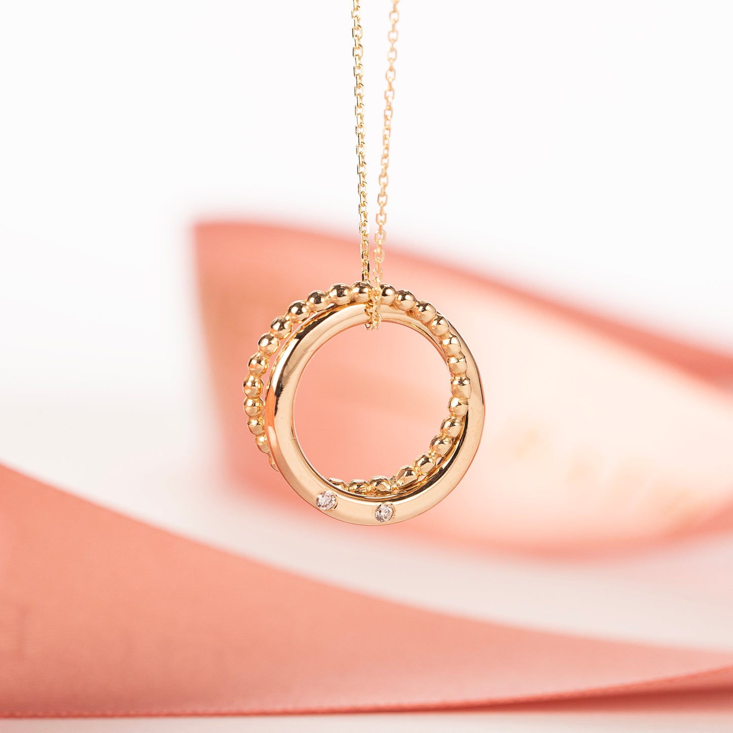 Wedding Day Gift for Bride from Groom - 9kt Gold Double Link Necklace - 2 Diamonds for 2