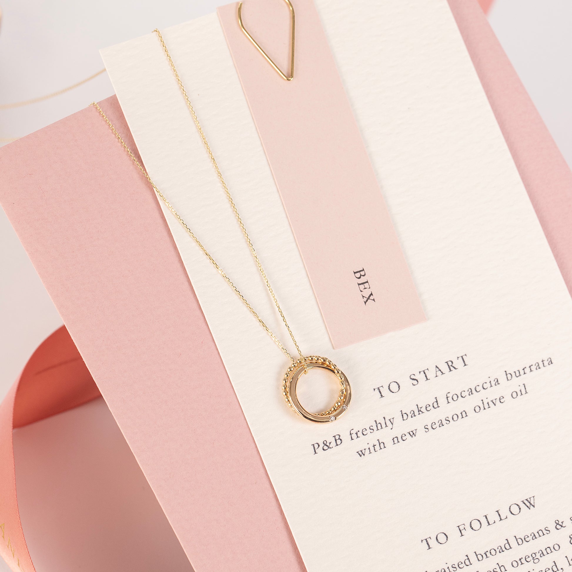 Wedding Day Gift for Bride from Groom - 9kt Gold Double Link Necklace - 2 Diamonds for 2