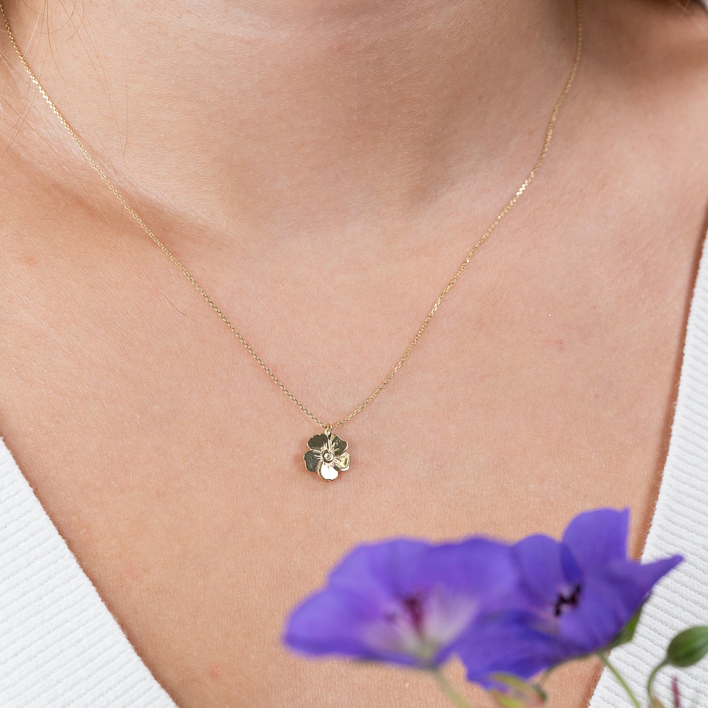 4 Year Work Anniversary Gift - Geranium Flower Necklace - 9ct Gold