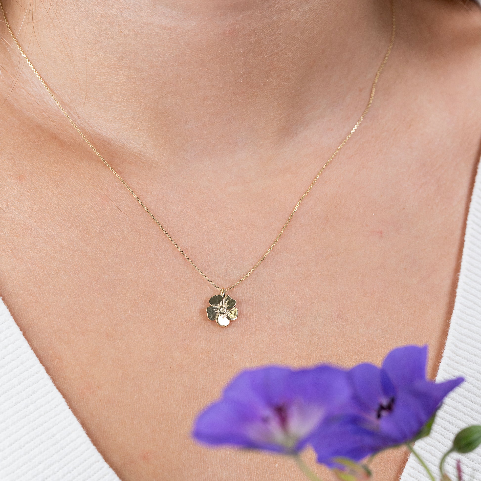 4 Year Work Anniversary Gift - Geranium Flower Necklace - 9ct Gold