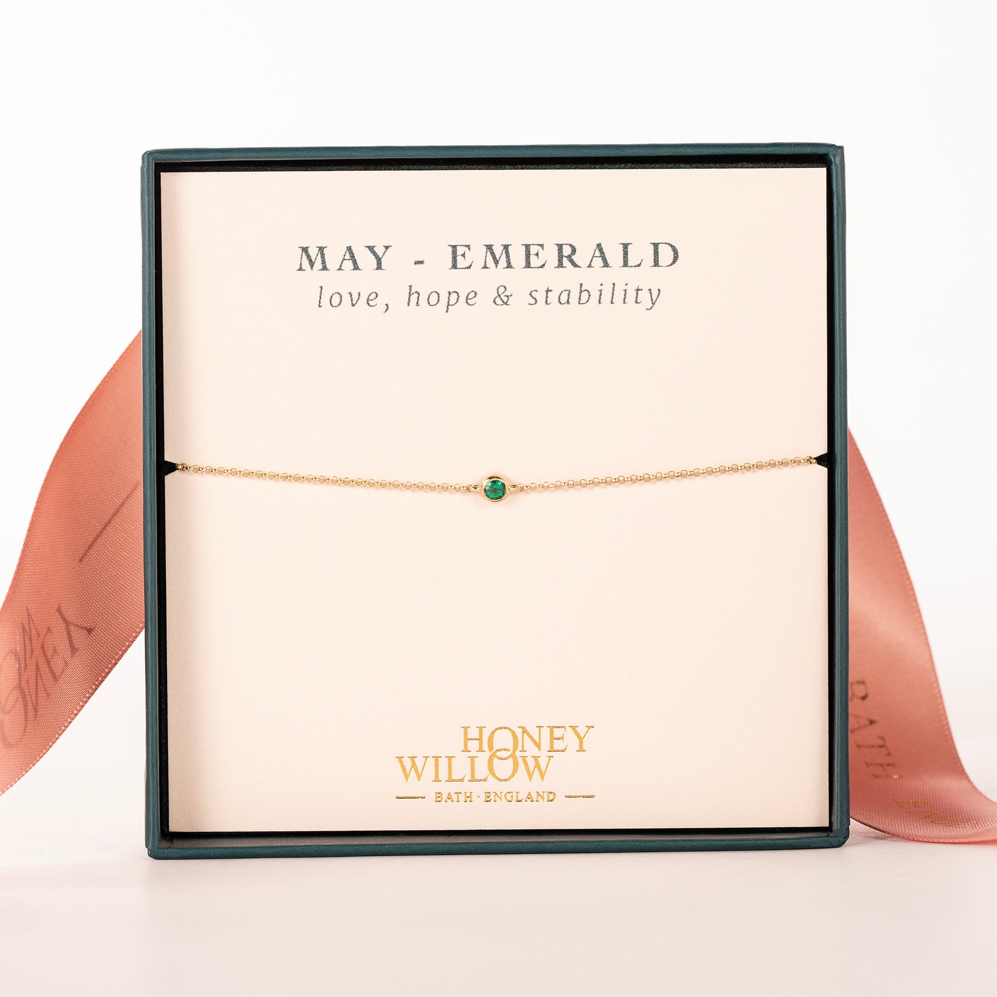 May Birthstone Bracelet - Single Emerald Solitaire - 9kt Gold