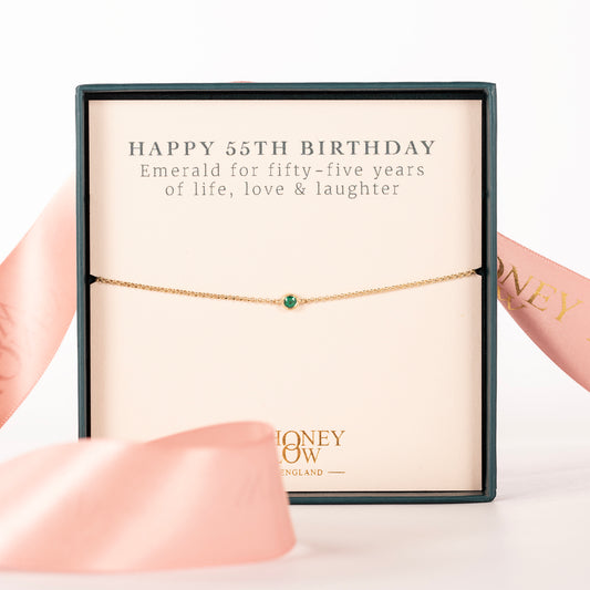 55th Birthday Bracelet - Single Emerald Solitaire - 9kt Gold