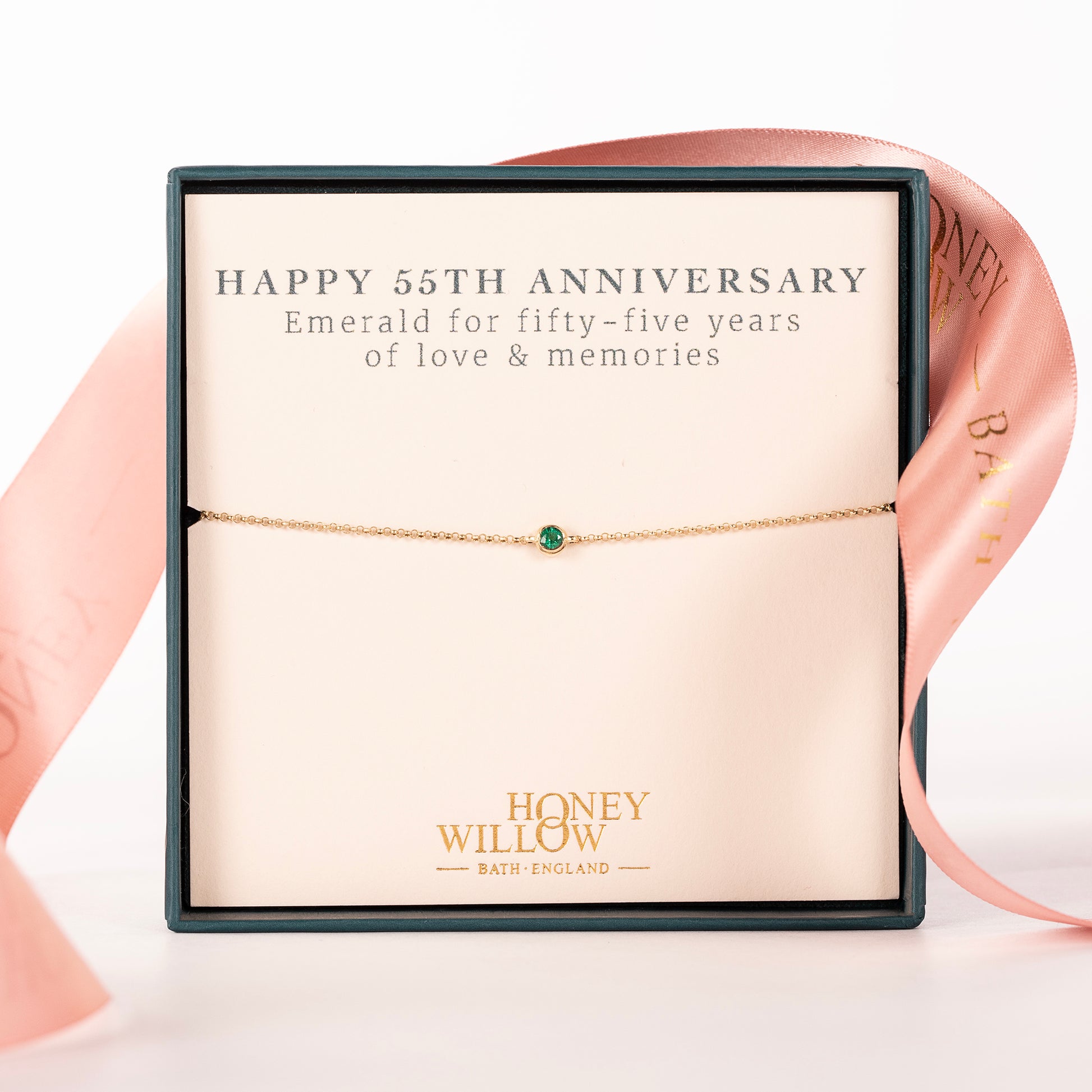 55th Anniversary Bracelet - Single Emerald Solitaire - 9kt Gold