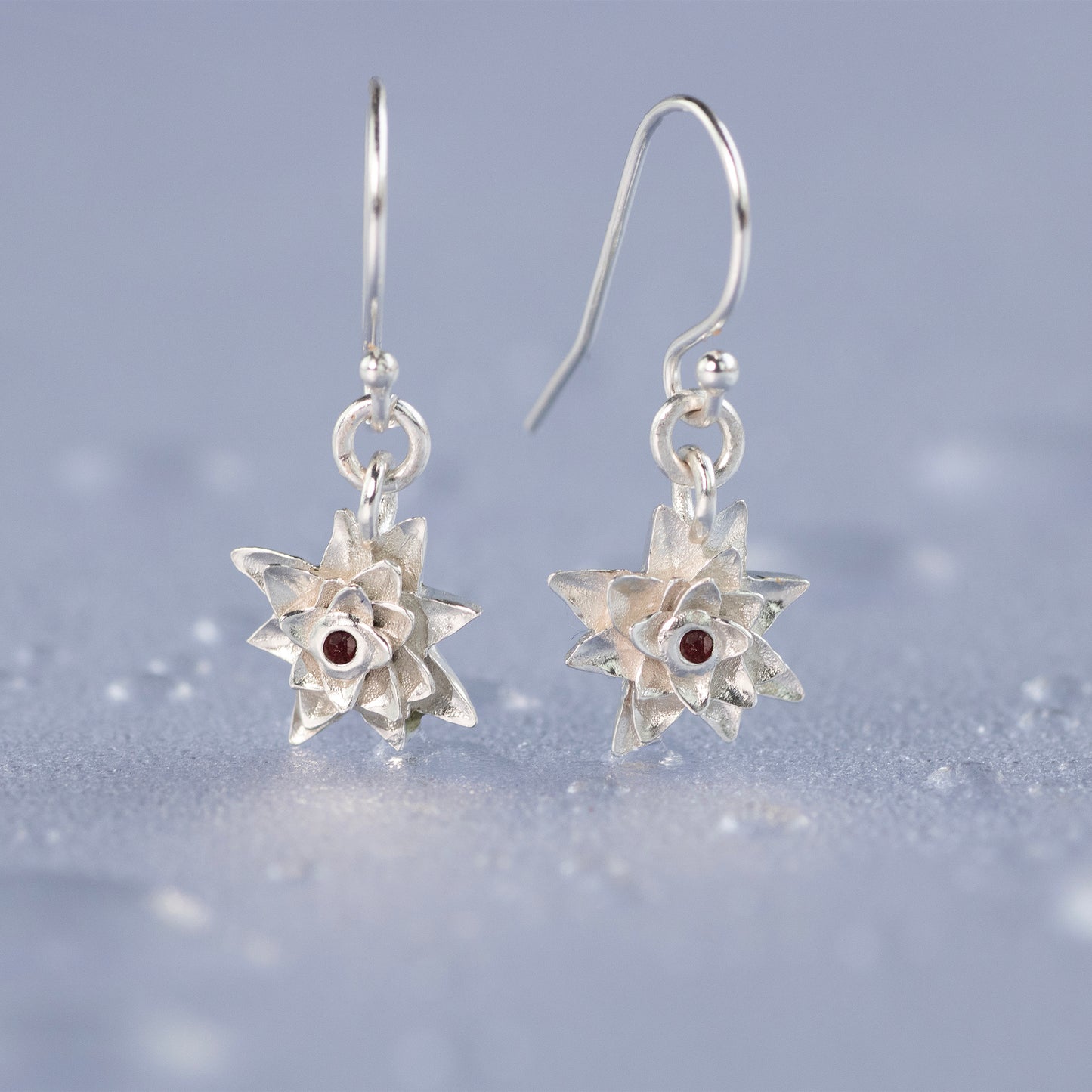 Water Lily and Ruby Earrings