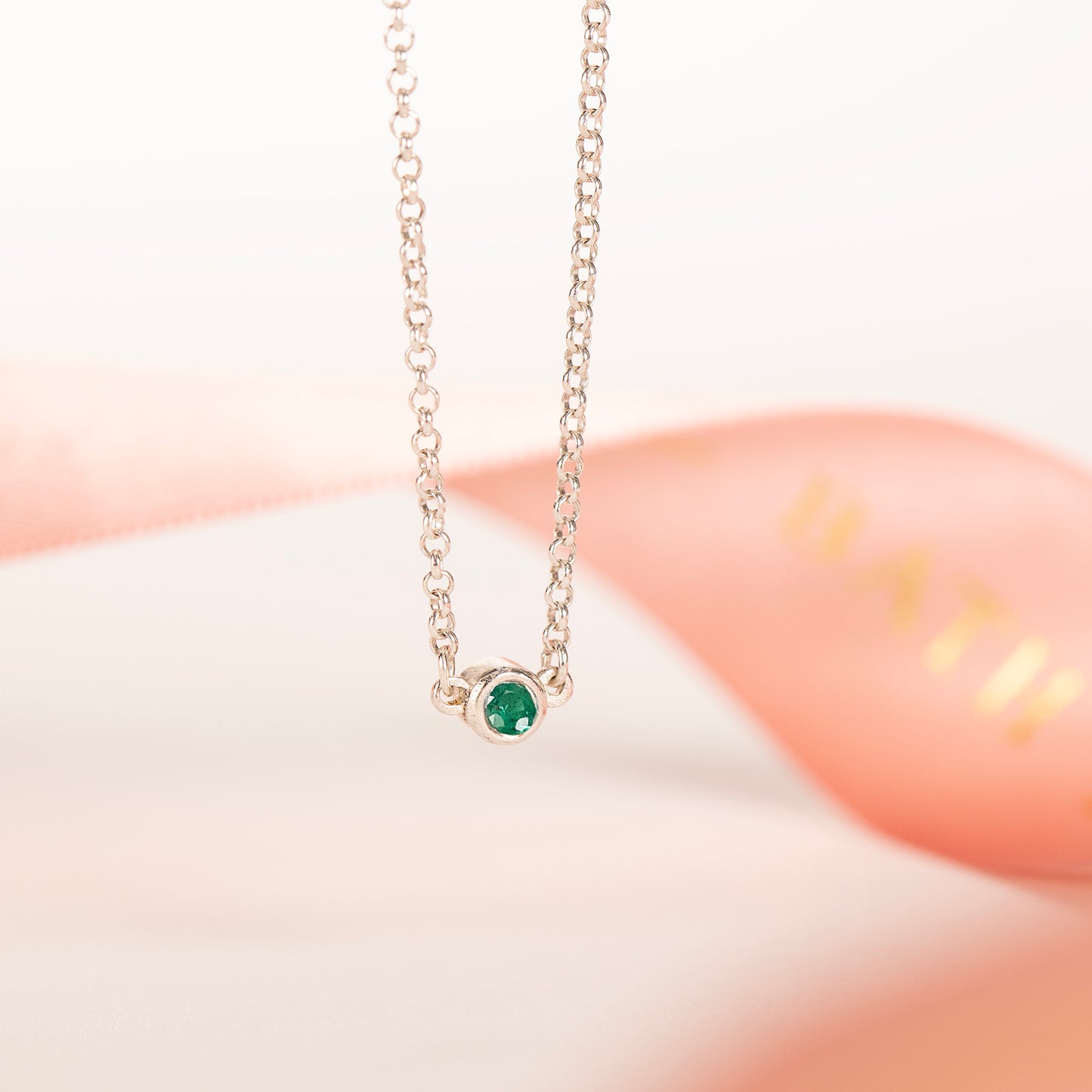 55th Anniversary Necklace - Single Emerald Solitaire - Silver