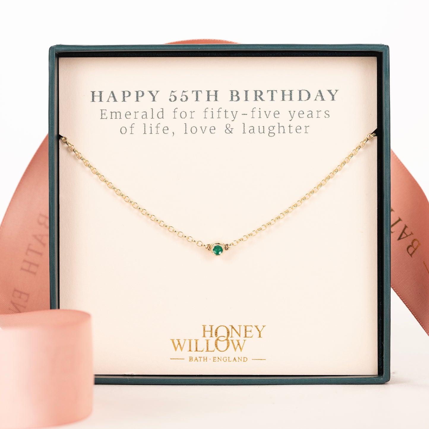 55th Birthday Necklace - Single Emerald Solitaire - 9kt Gold