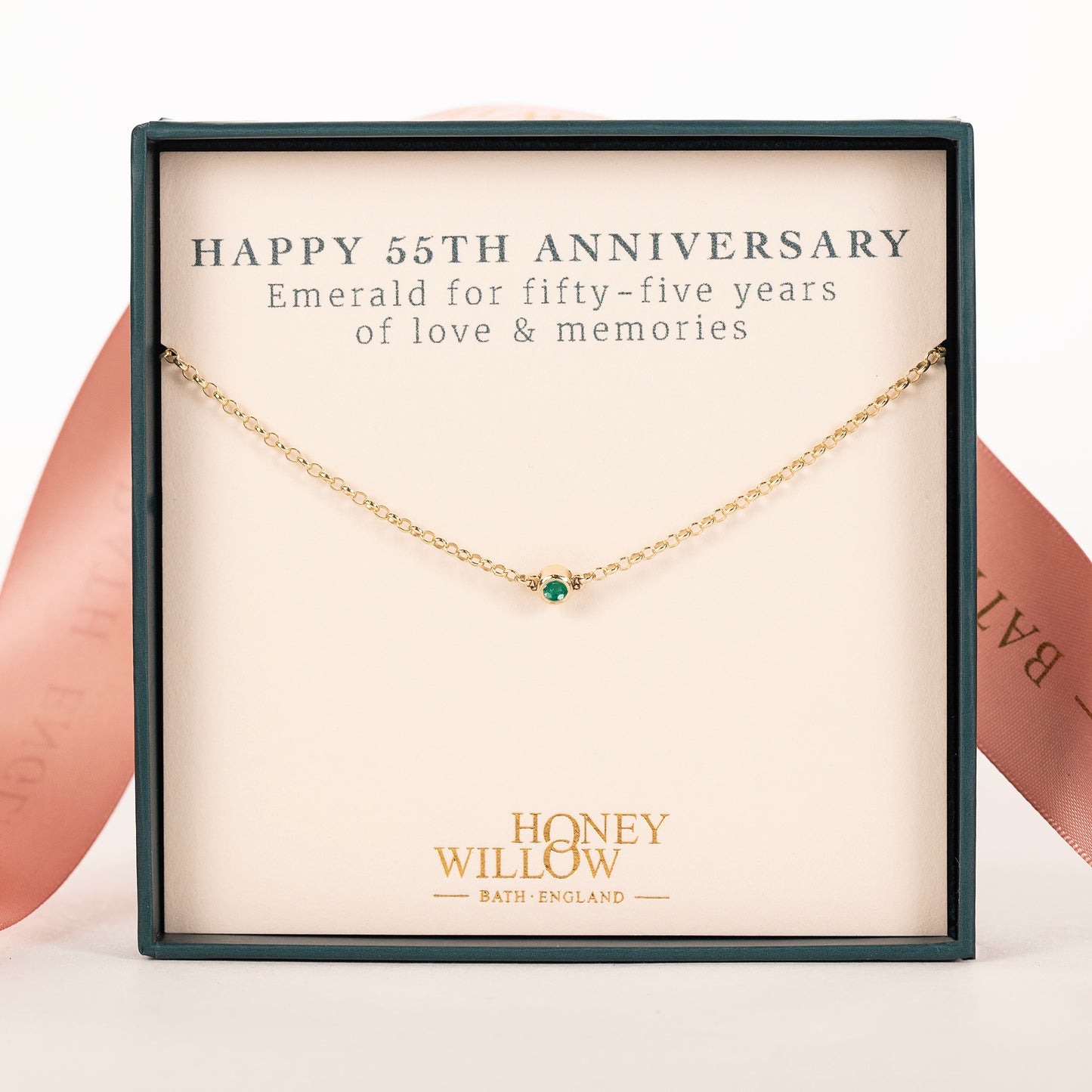 55th Anniversary Necklace - Single Emerald Solitaire - 9kt Gold