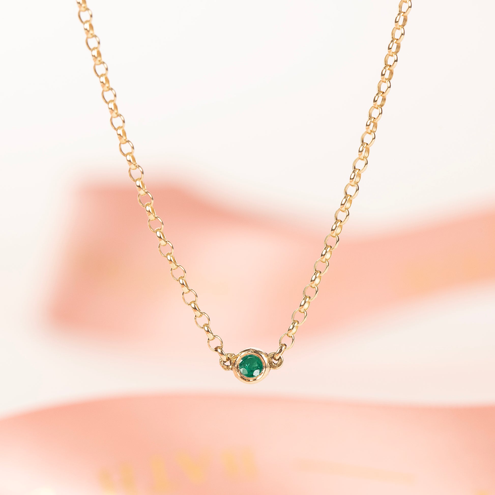 55th Anniversary Necklace - Single Emerald Solitaire - 9kt Gold