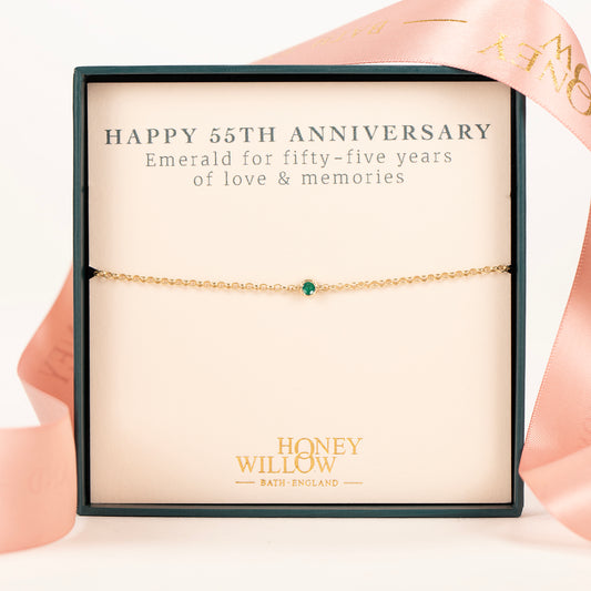 55th Anniversary Bracelet - Single Emerald Solitaire - 9kt Gold