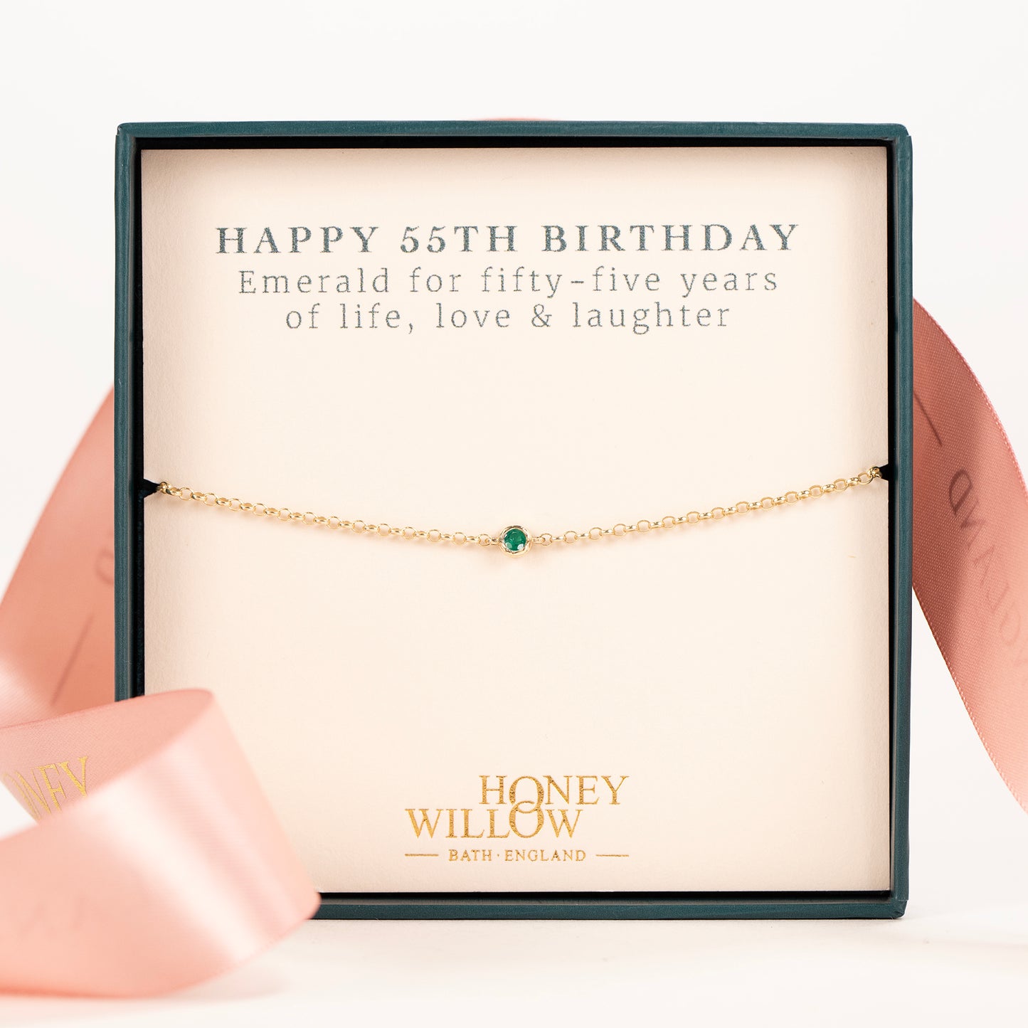 55th Birthday Bracelet - Single Emerald Solitaire - 9kt Gold