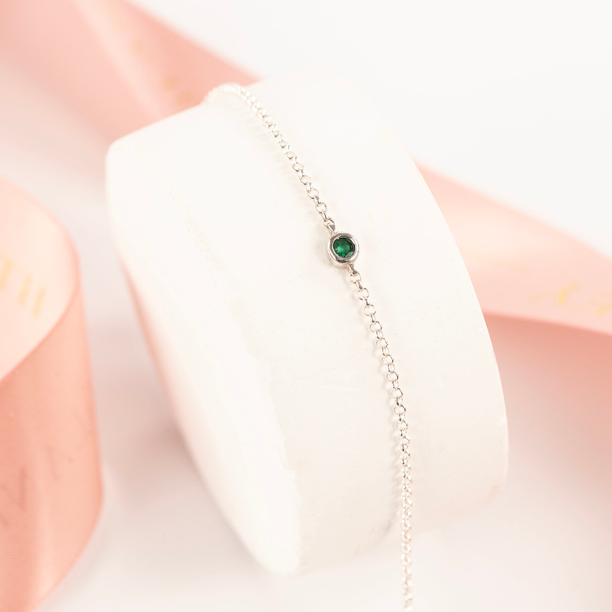 55th Anniversary Bracelet - Single Emerald Solitaire - Silver