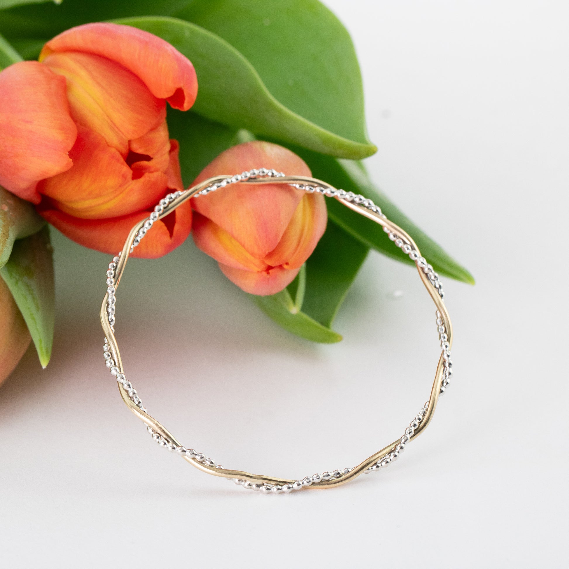 Mother & Daughter Jewellery - Entwined Bangle - Silver & 9kt Gold