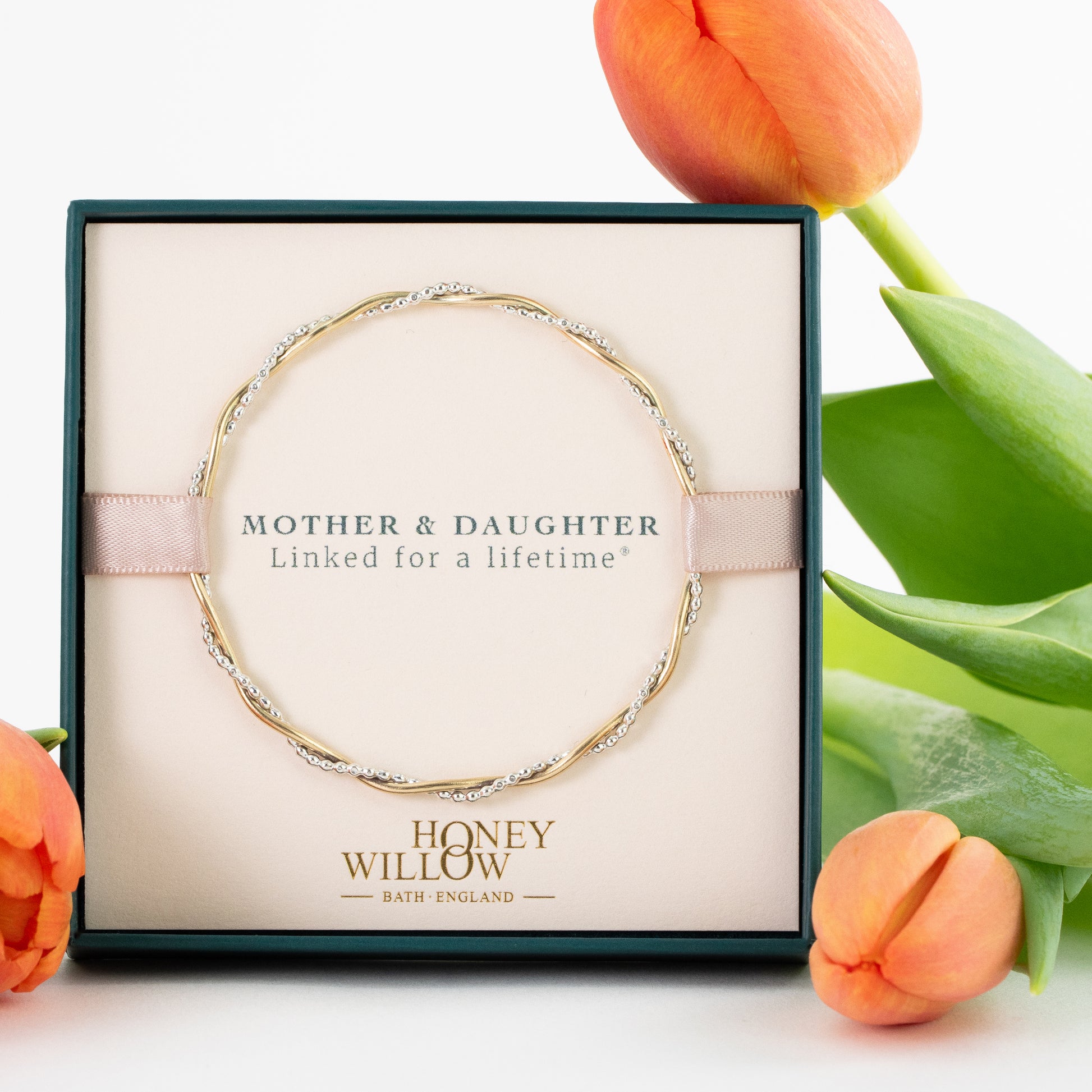 Mother & Daughter Bangle - Entwined Bangle - Silver & 9kt Gold