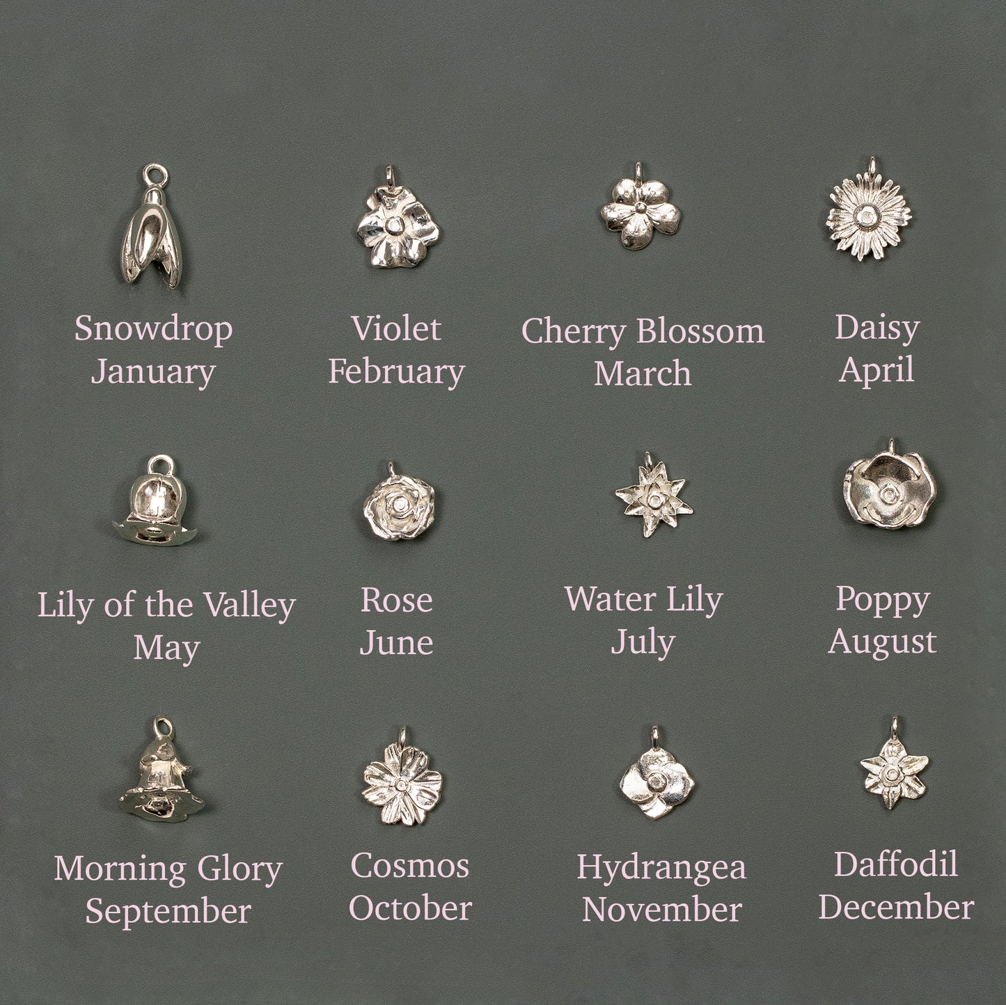 Birth Flower Necklace - Silver