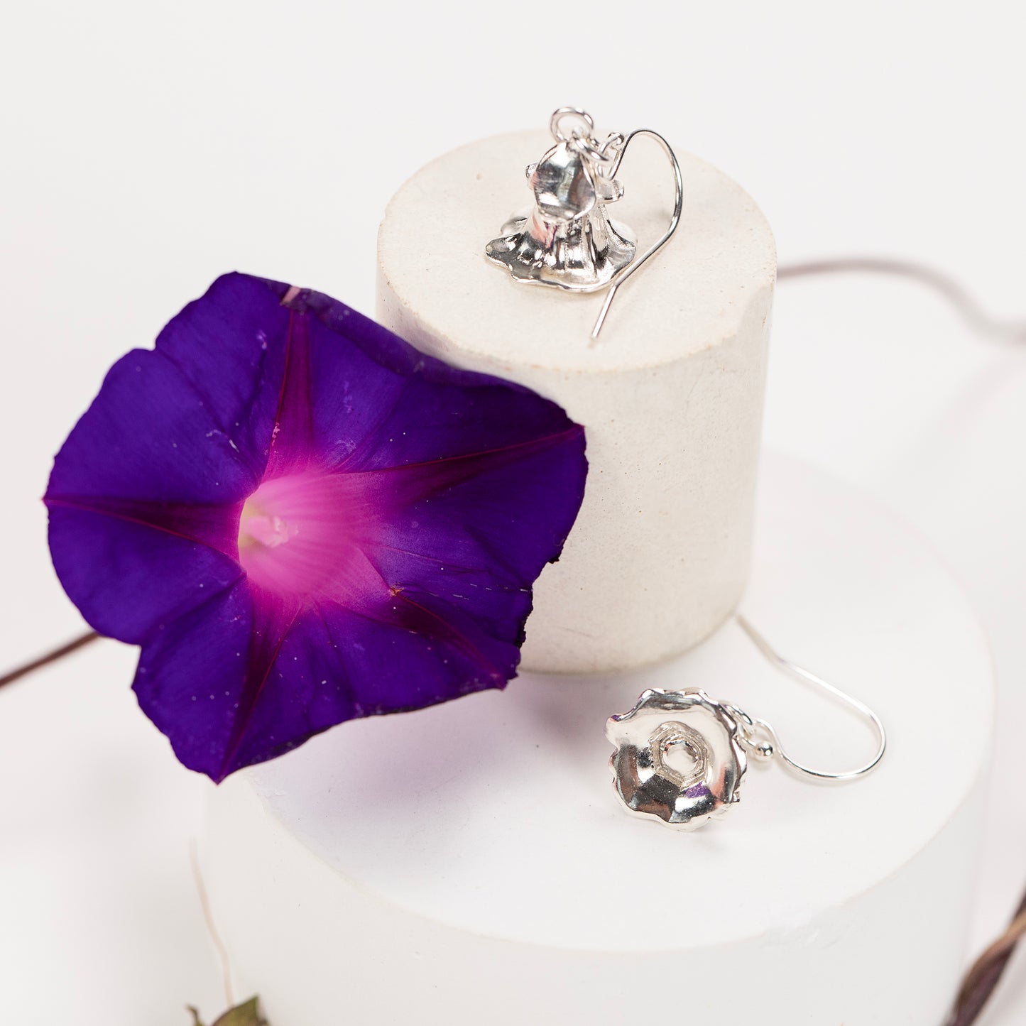 11th Anniversary Gift - Morning Glory Flower Earrings - Silver