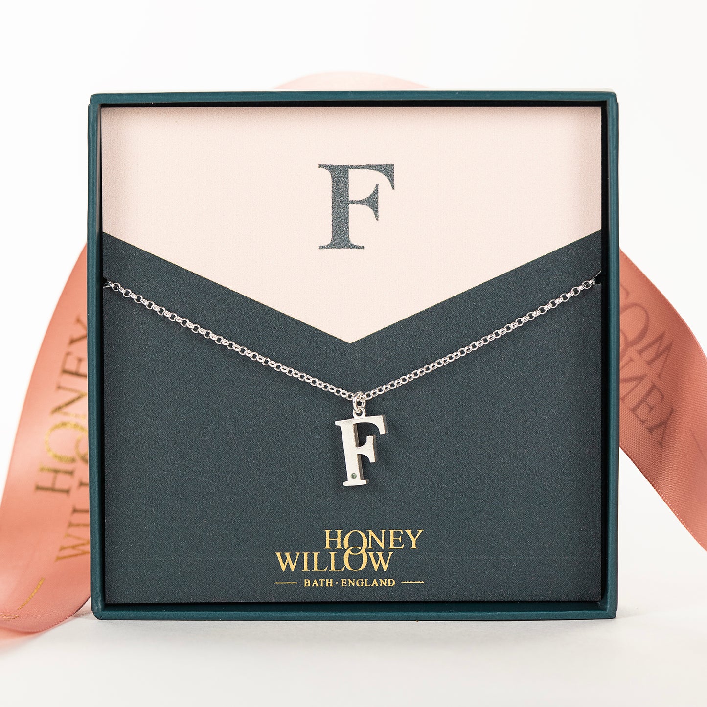 F Initial Charm & Birthstone Necklace - Silver