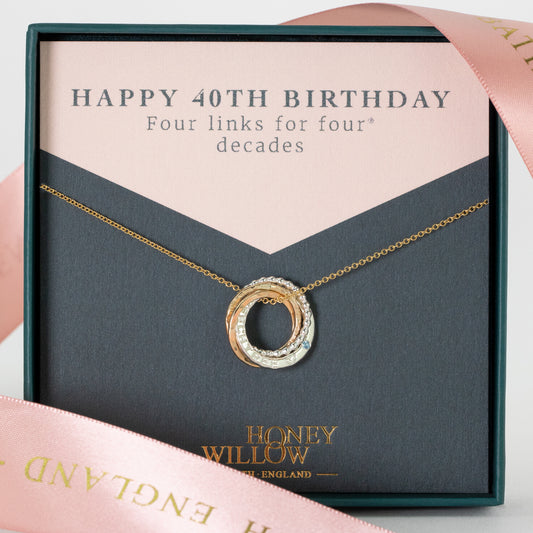 Personalised 40th Birthday Birthstone Necklace - The Original 4 Links for 4 Decades Necklace - Petite Silver & Gold