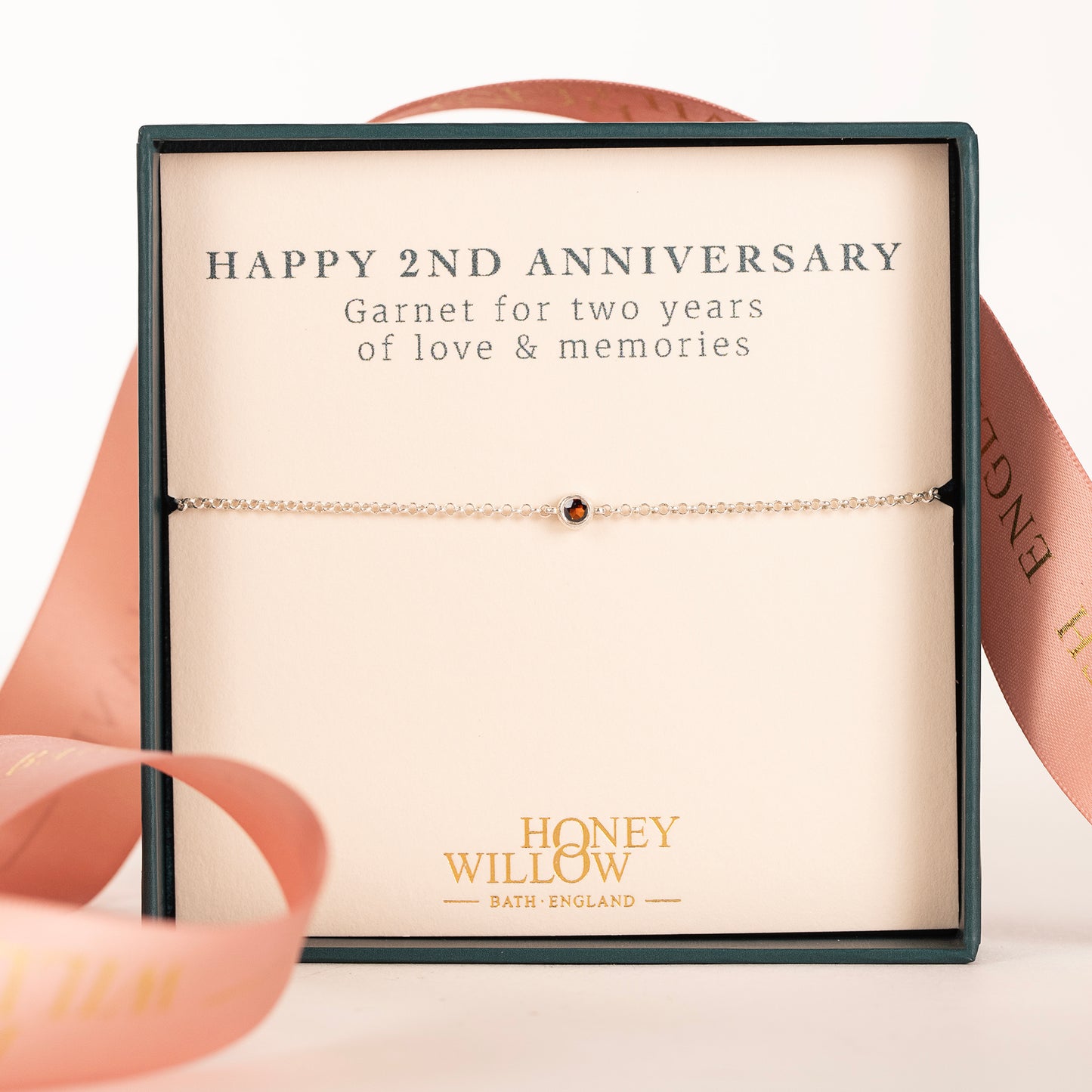 2nd Anniversary Bracelet - Single Garnet Solitaire - Silver