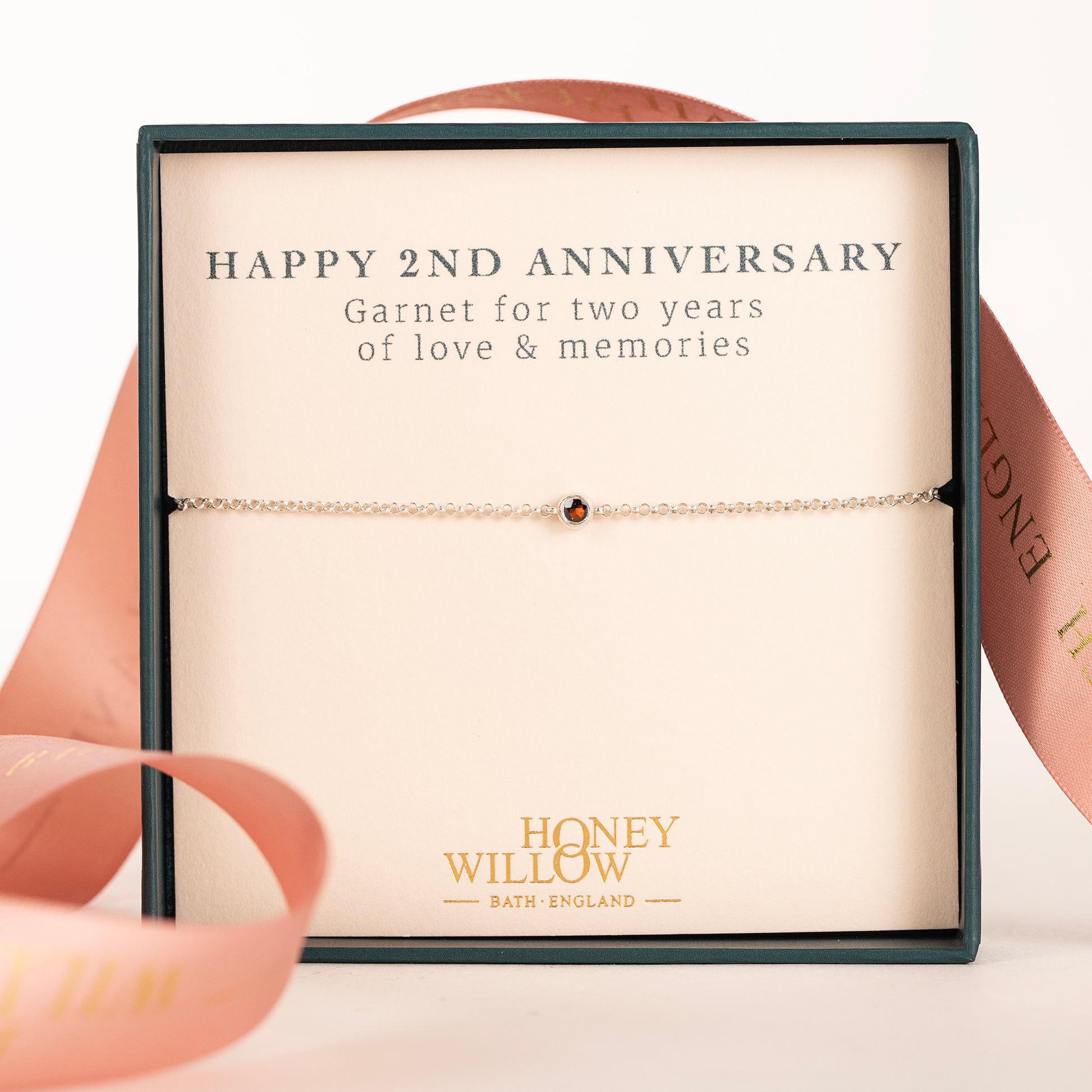 2nd Anniversary Bracelet - Single Garnet Solitaire - Silver