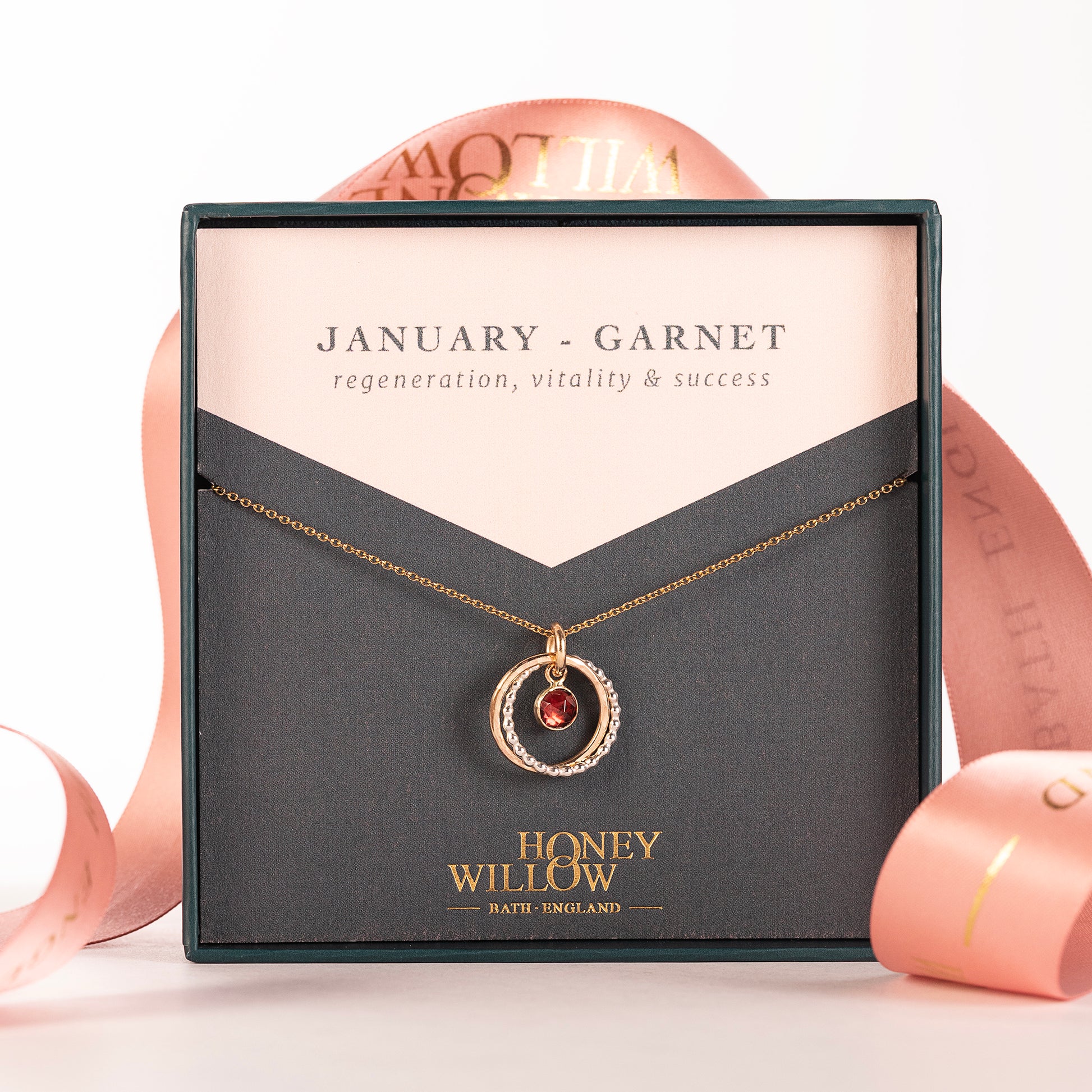 January Birthstone Double Link Necklace - Garnet - Silver & Gold