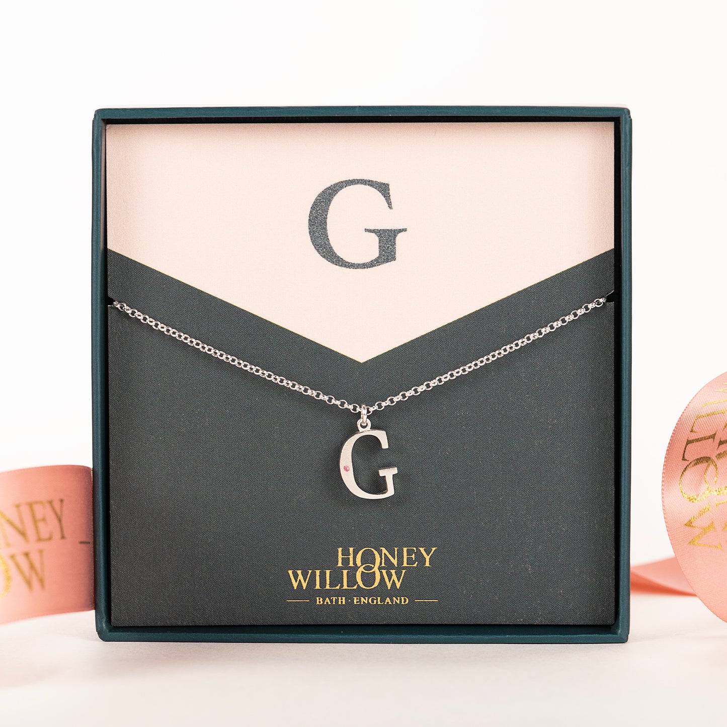G Initial Charm & Birthstone Necklace - Silver