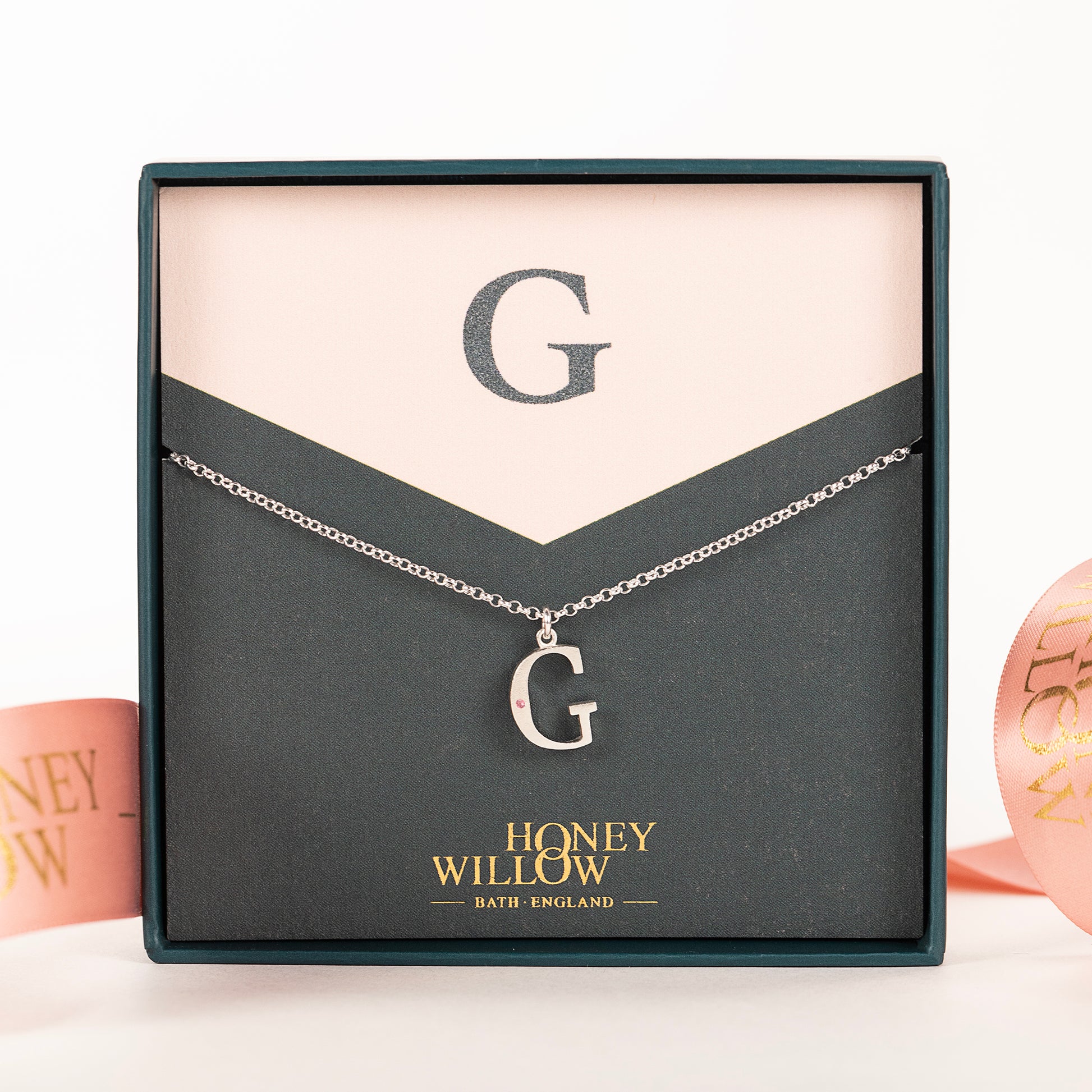 G Initial Charm & Birthstone Necklace - Silver