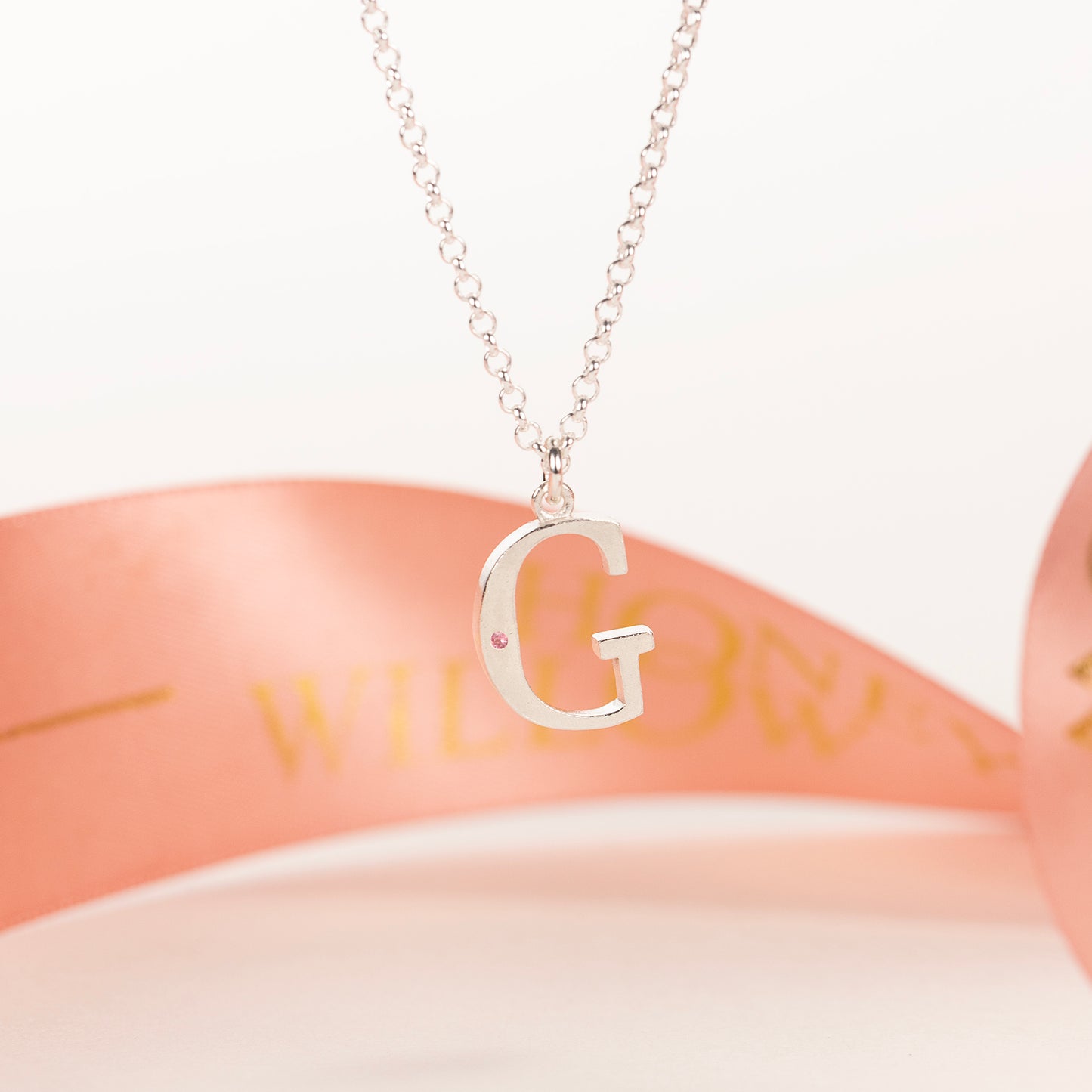 G Initial Charm & Birthstone Necklace - Silver
