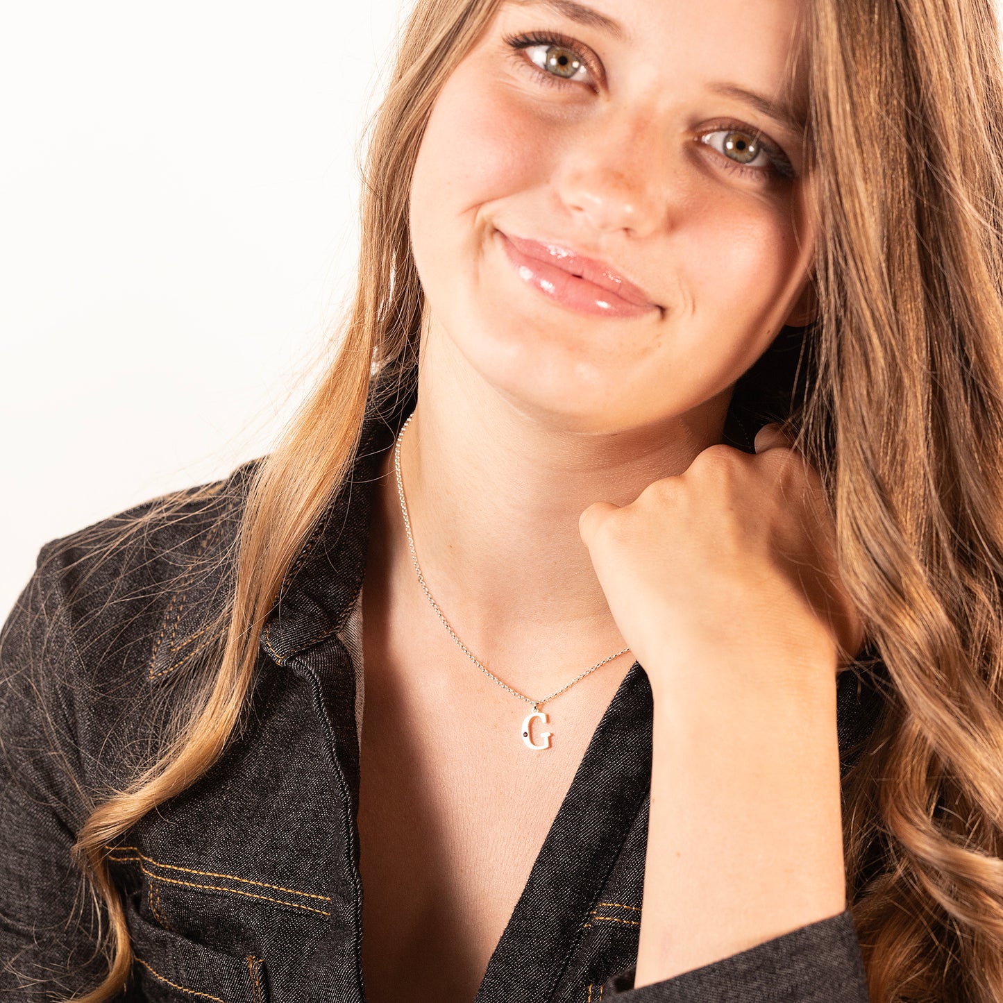 Initial Letter & Birthstone Necklace - Silver