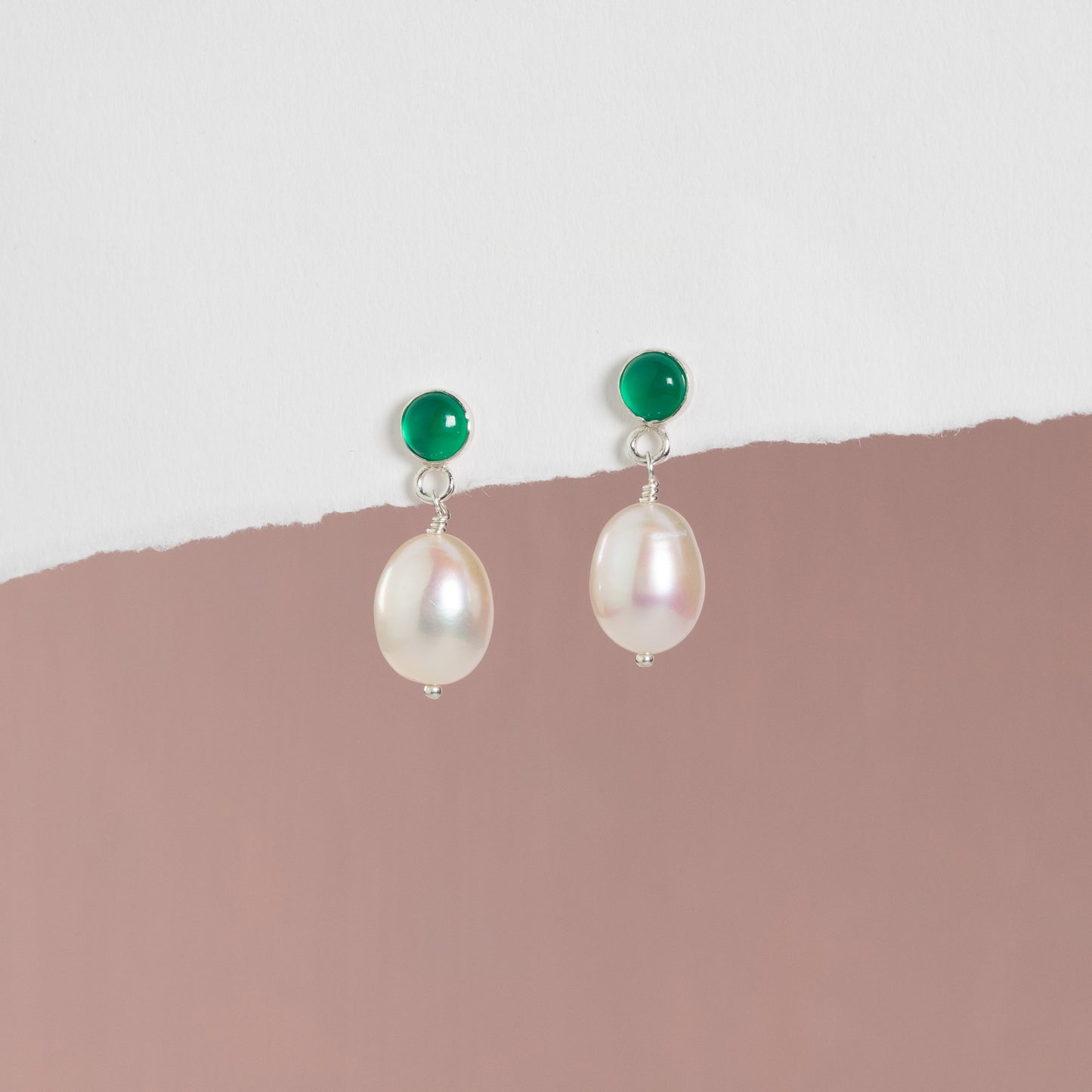 7th Anniversary Gift - Green Onyx Anniversary Earrings - Silver & Gold