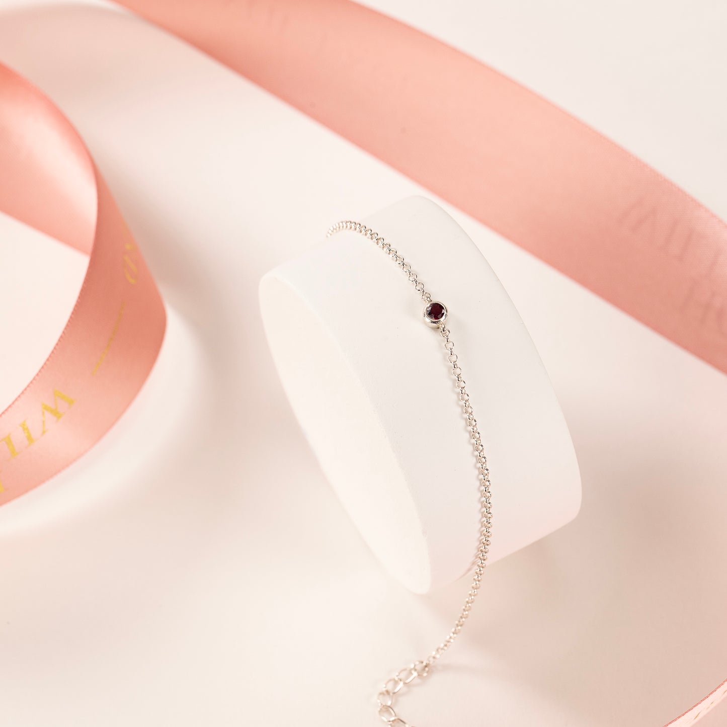 2nd Anniversary Bracelet - Single Garnet Solitaire - Silver