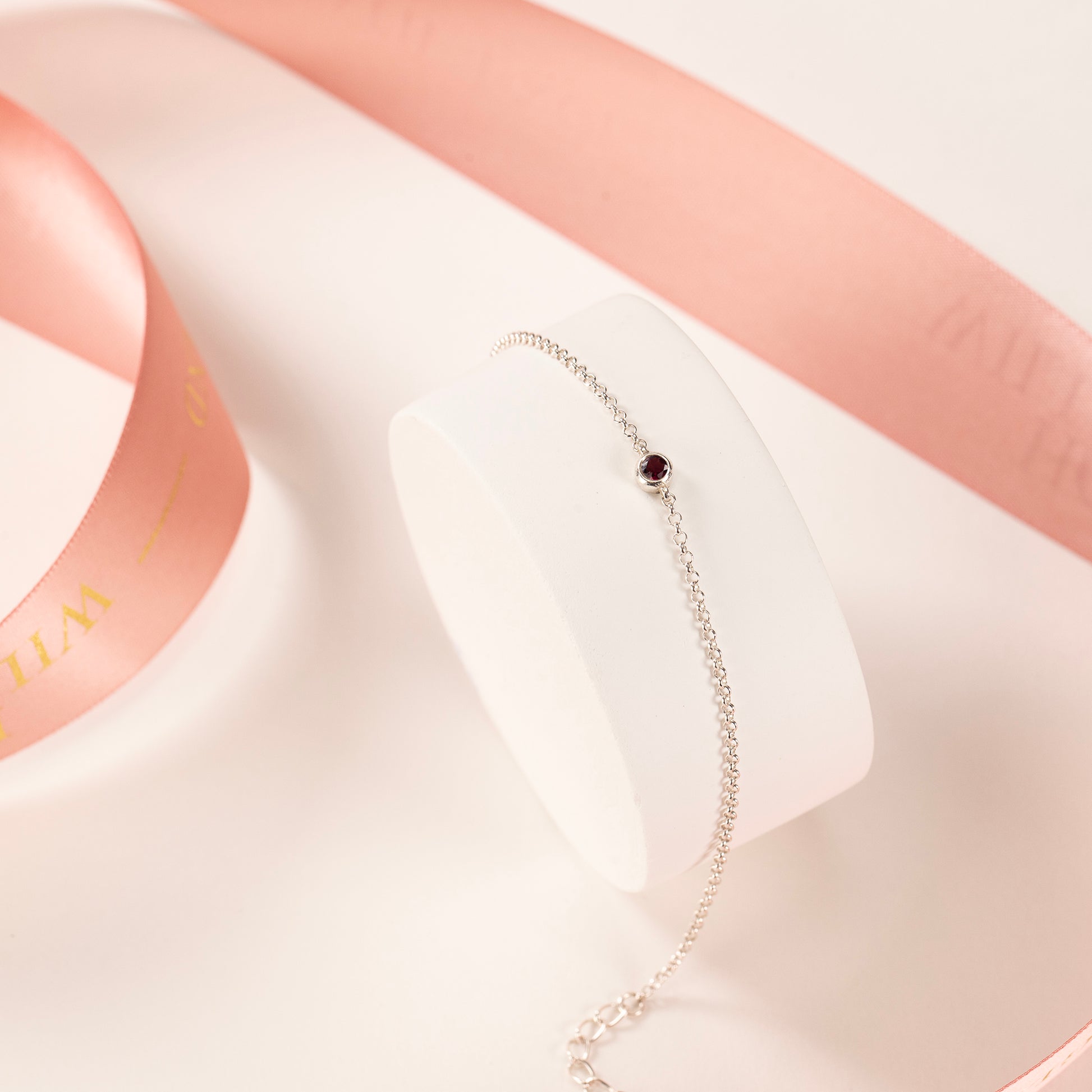 2nd Anniversary Bracelet - Single Garnet Solitaire - Silver